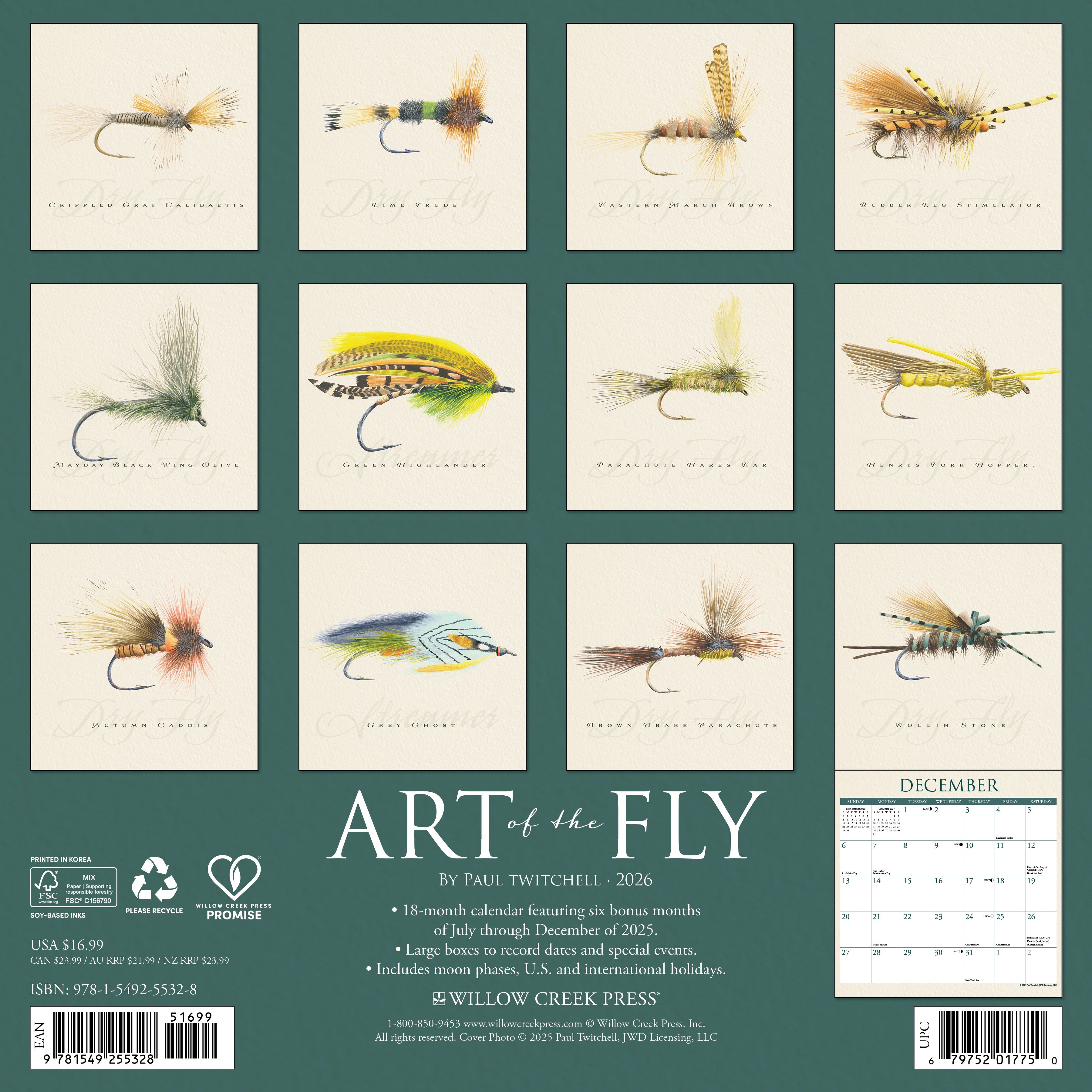 2026 Art of the Fly (By Paul Twitchell) - Square Wall Calendar