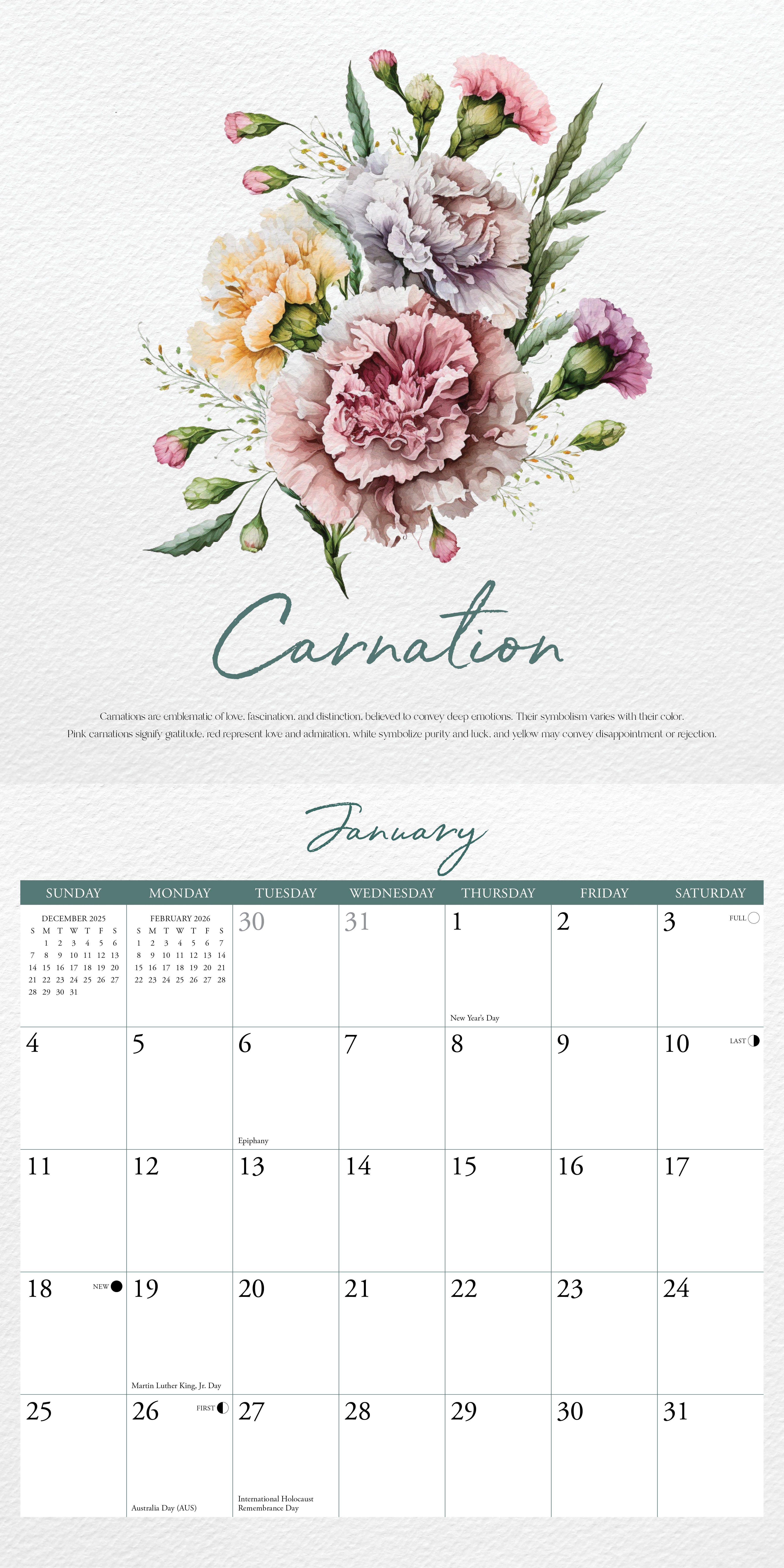 2026 Birth Flowers - Square Wall Calendar