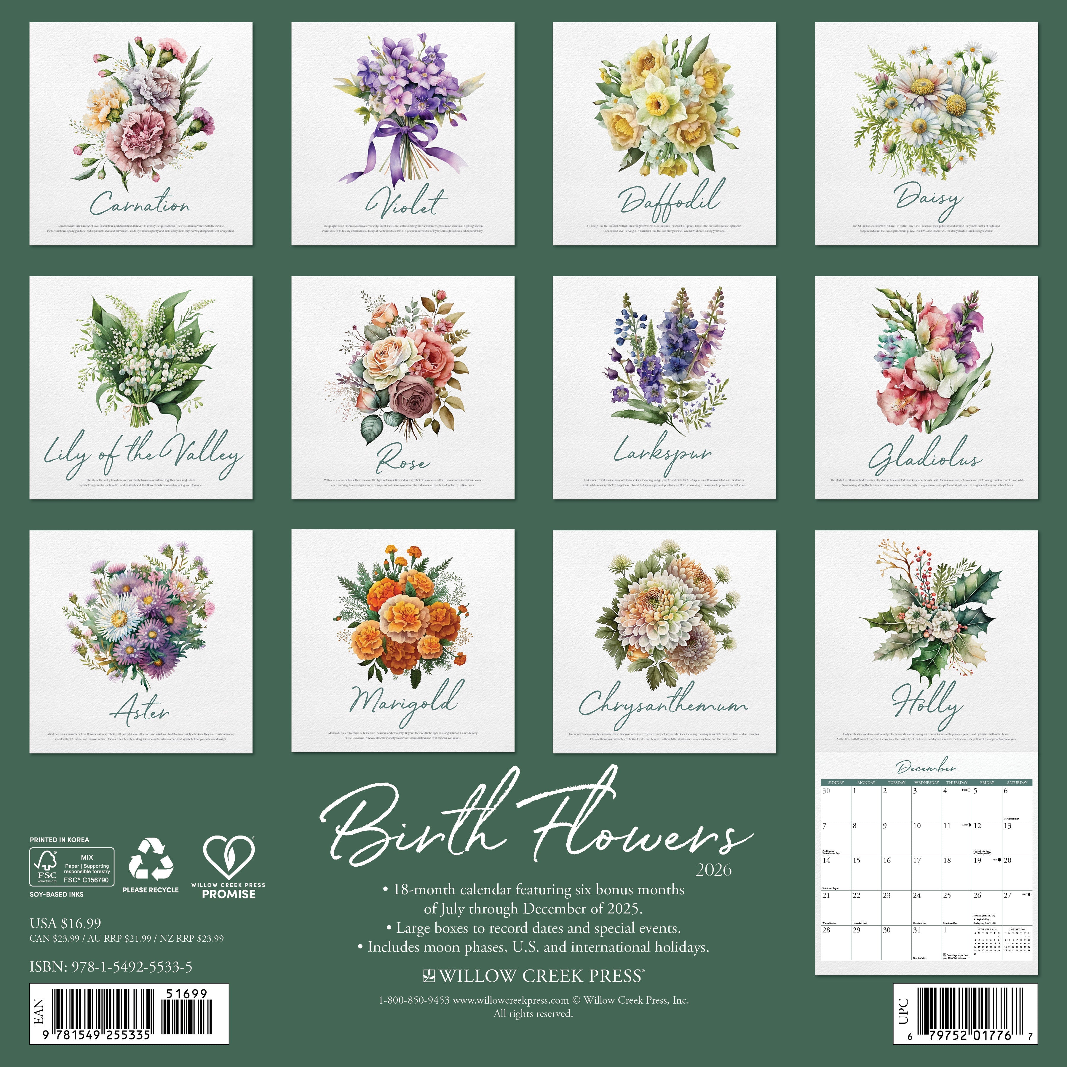 2026 Birth Flowers - Square Wall Calendar