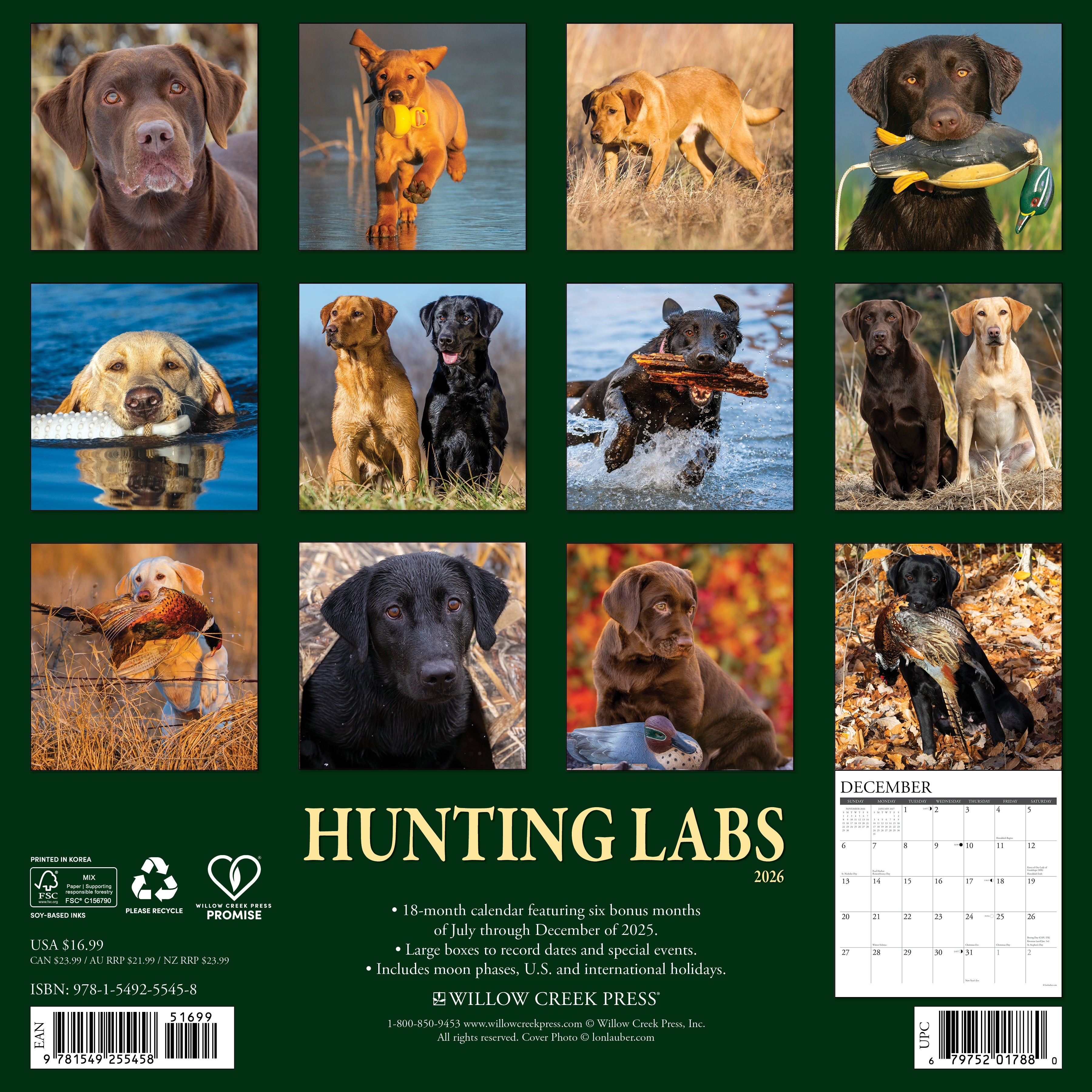 2026 Hunting Labs - Square Wall Calendar