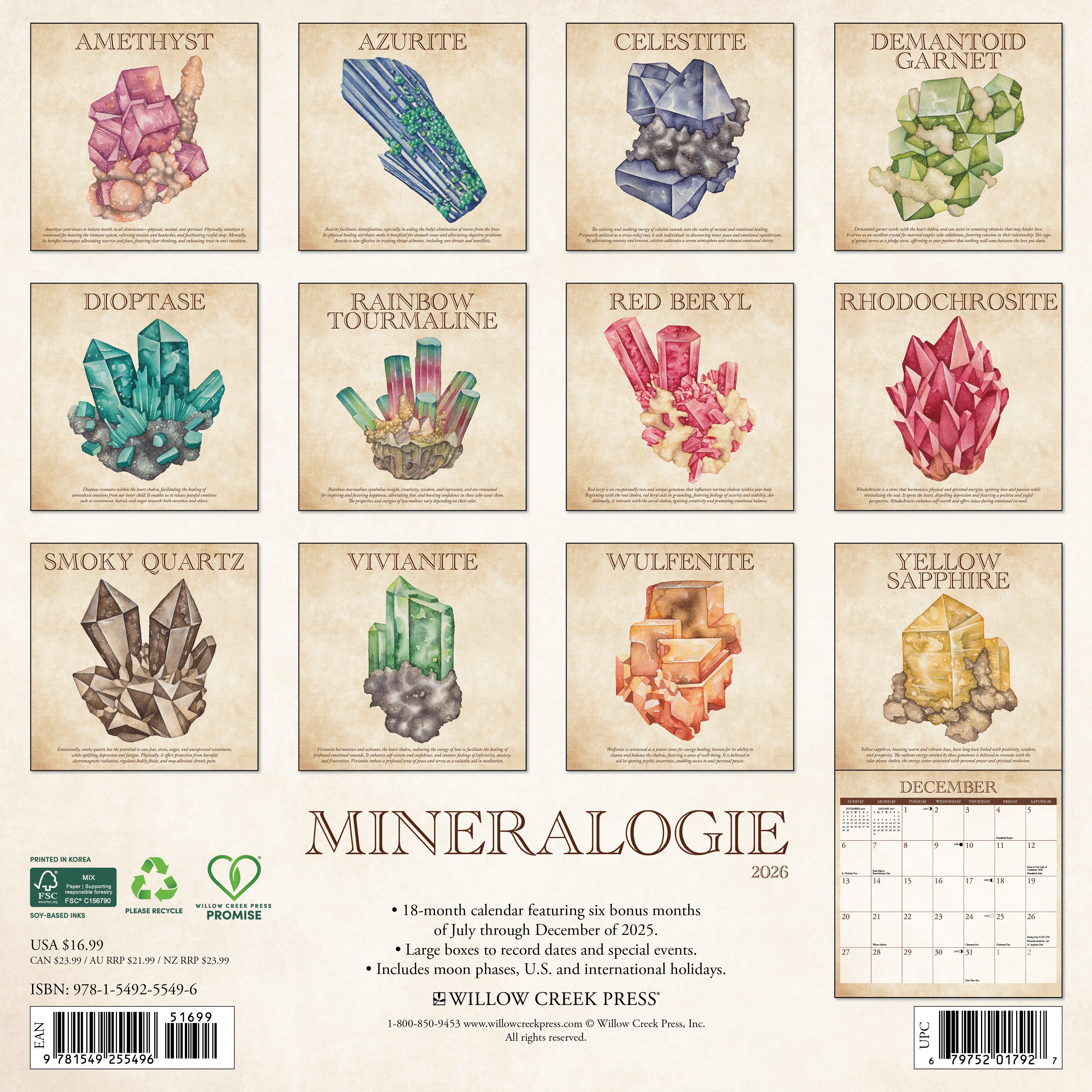 2026 Mineralologie - Square Wall Calendar