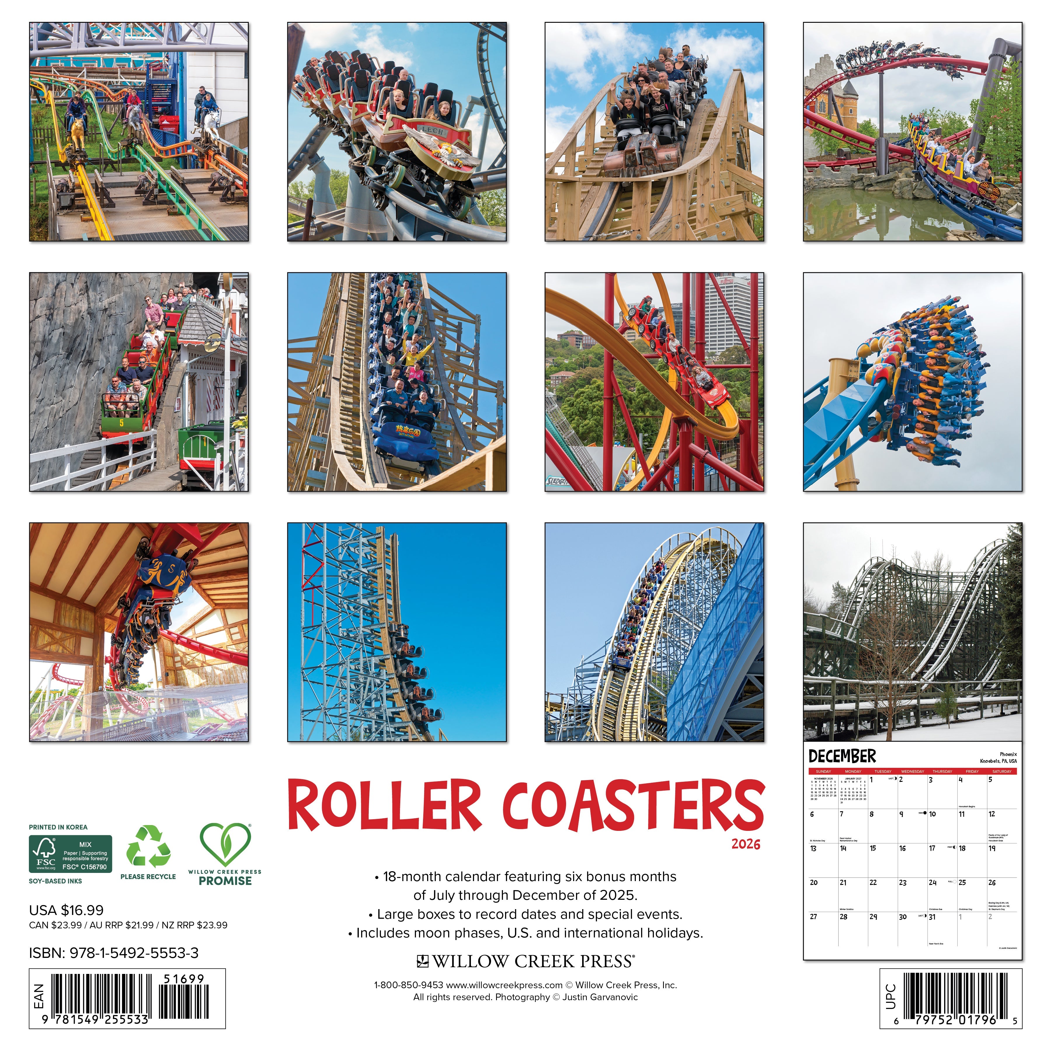 2026 Roller Coasters - Square Wall Calendar