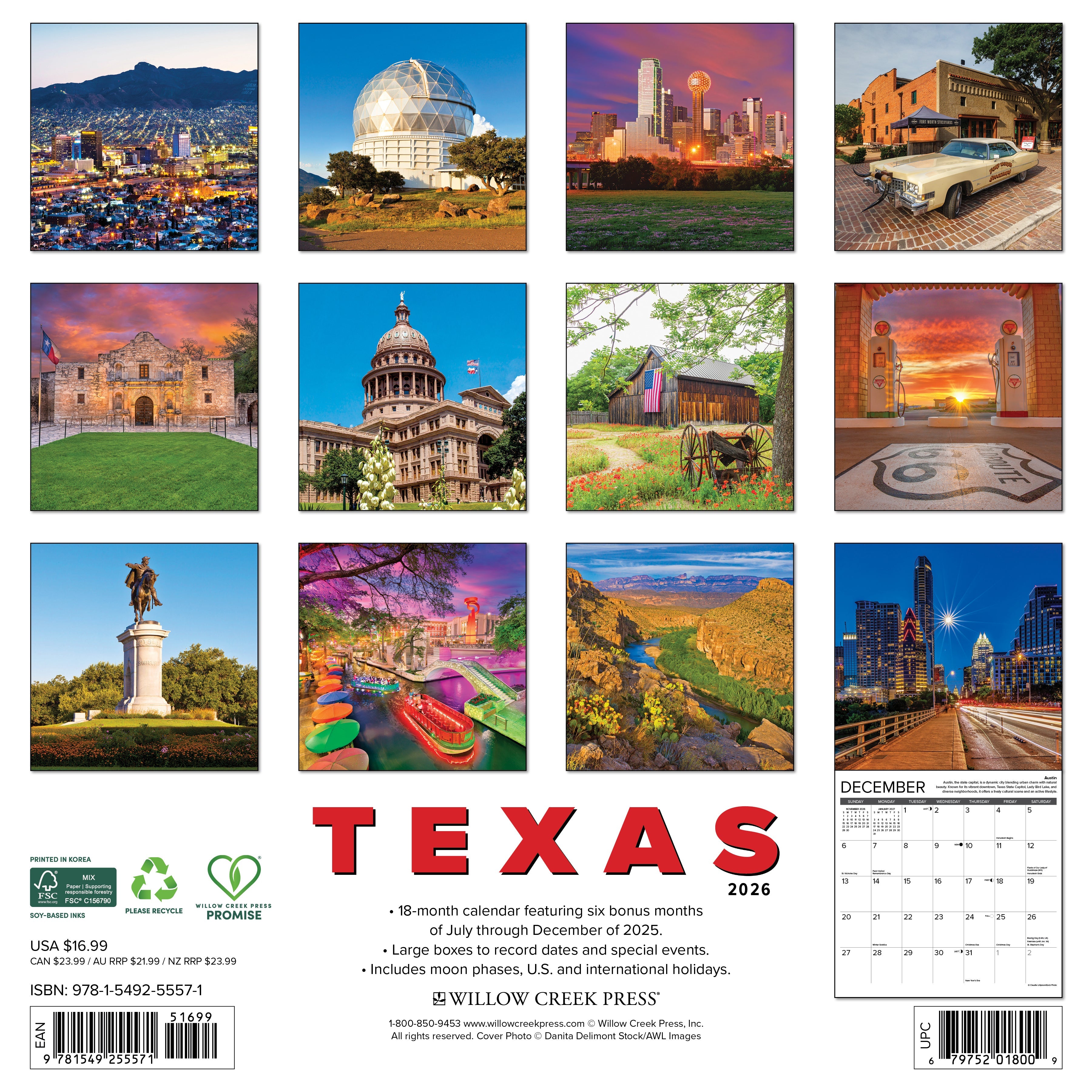 2026 Texas - Square Wall Calendar