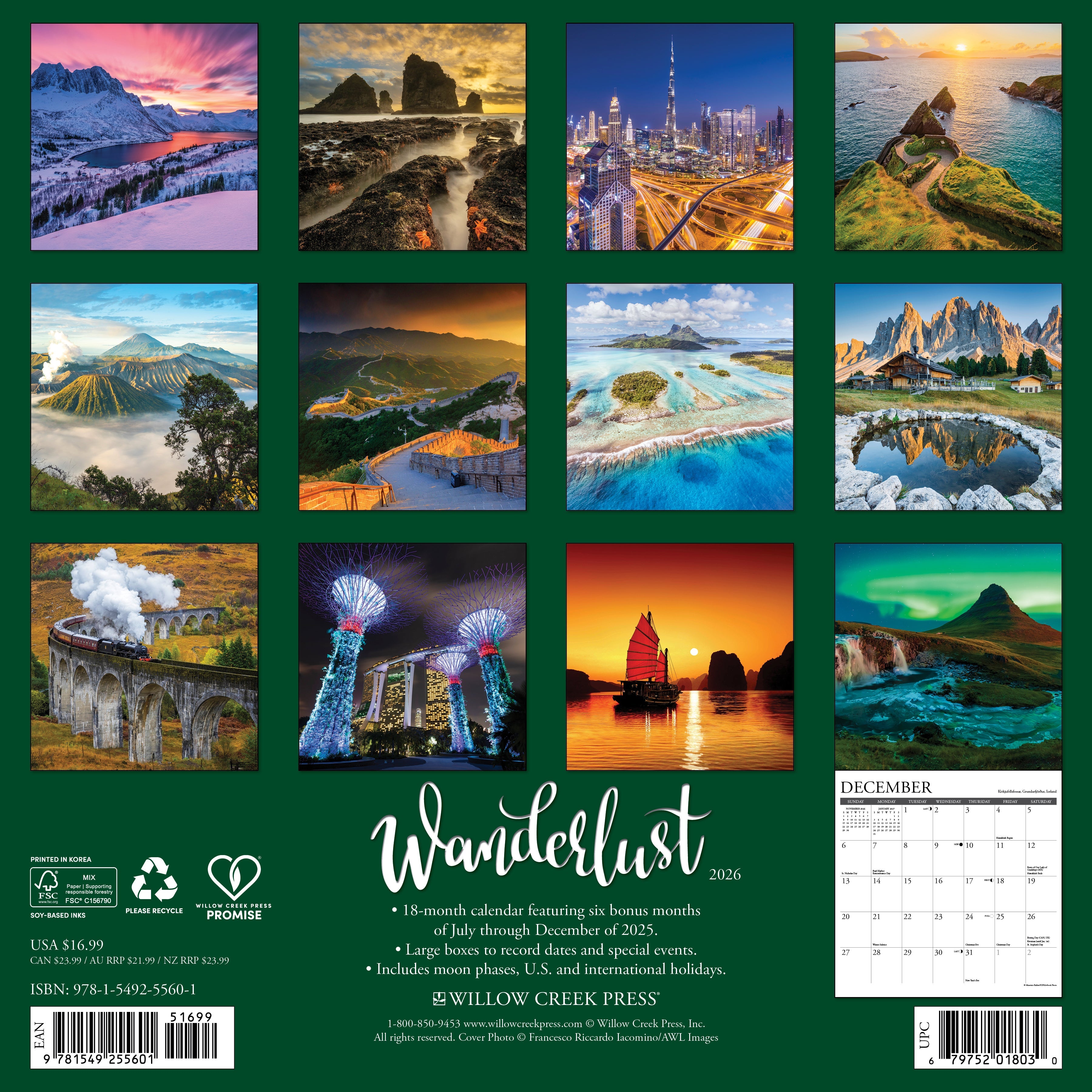 2026 Wanderlust - Square Wall Calendar