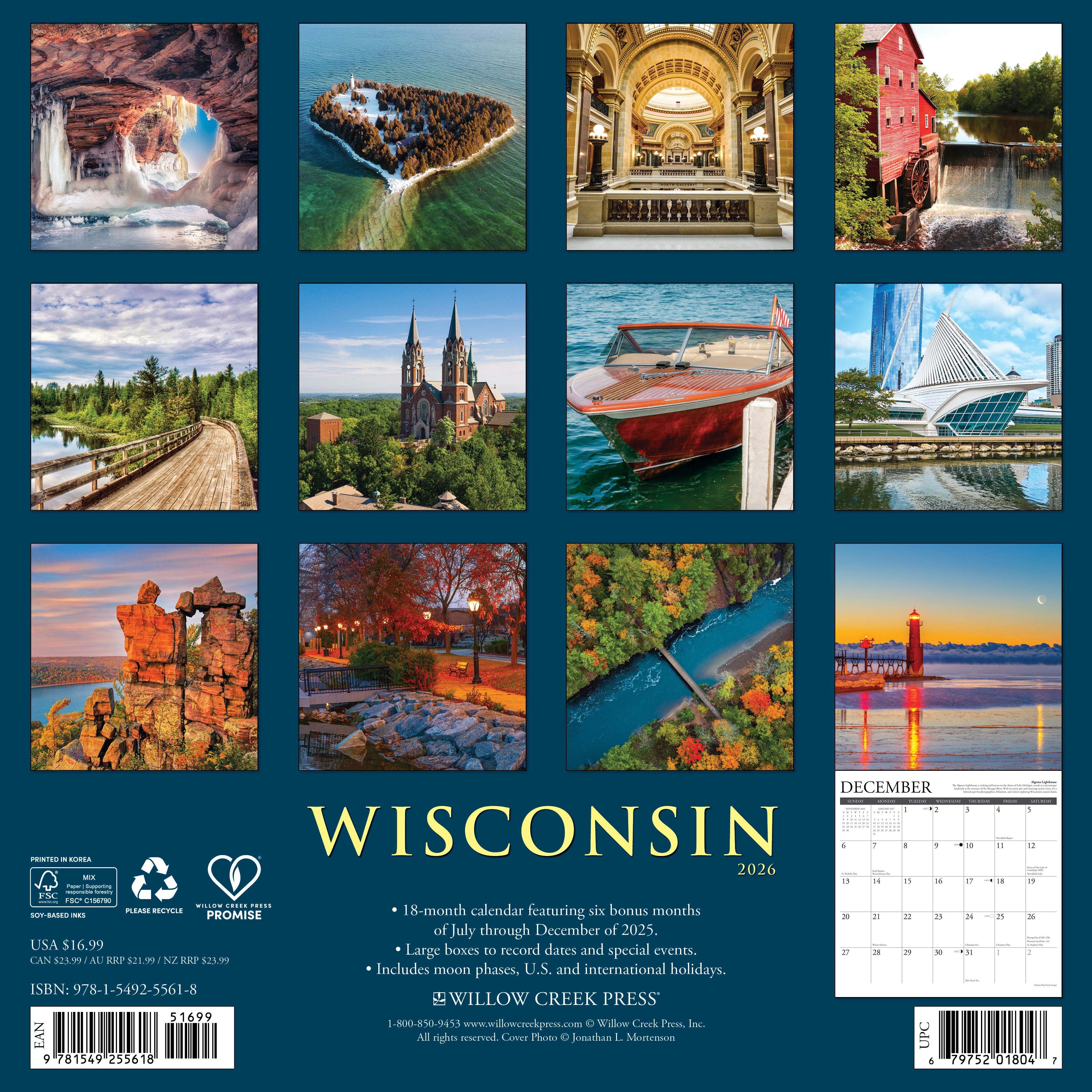 2026 Wisconsin - Square Wall Calendar