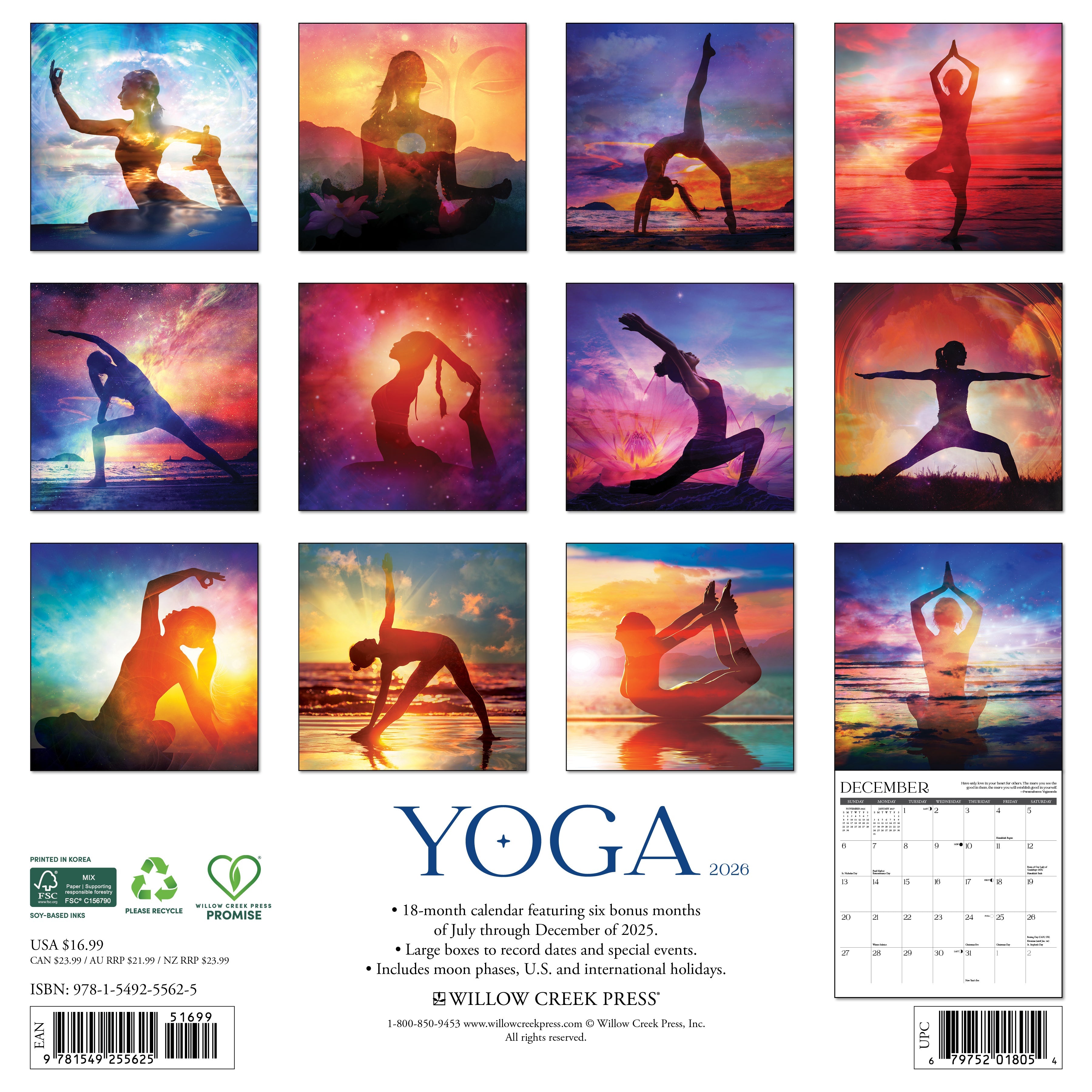 2026 Yoga - Square Wall Calendar