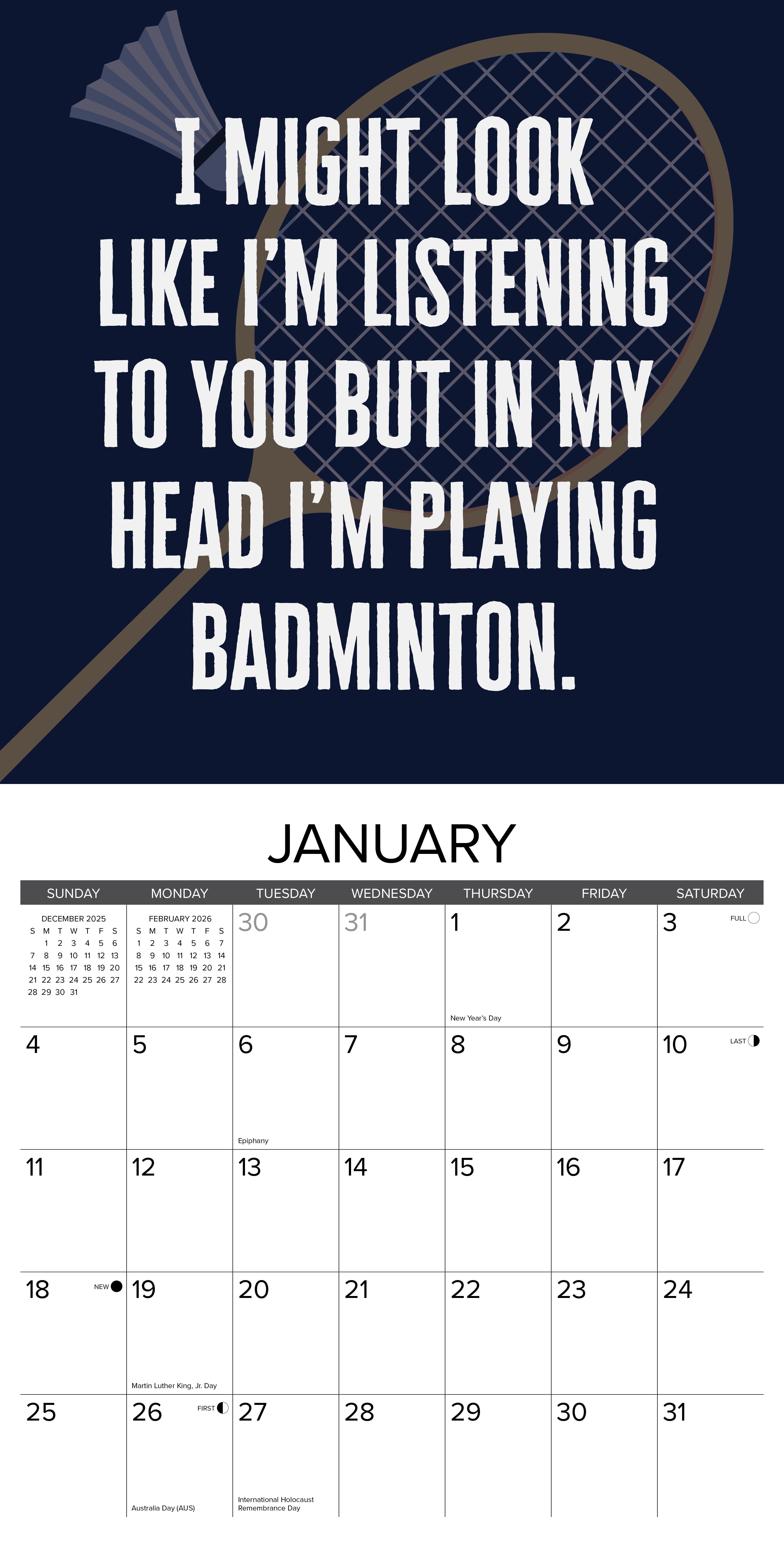2026 Badminton - Square Wall Calendar