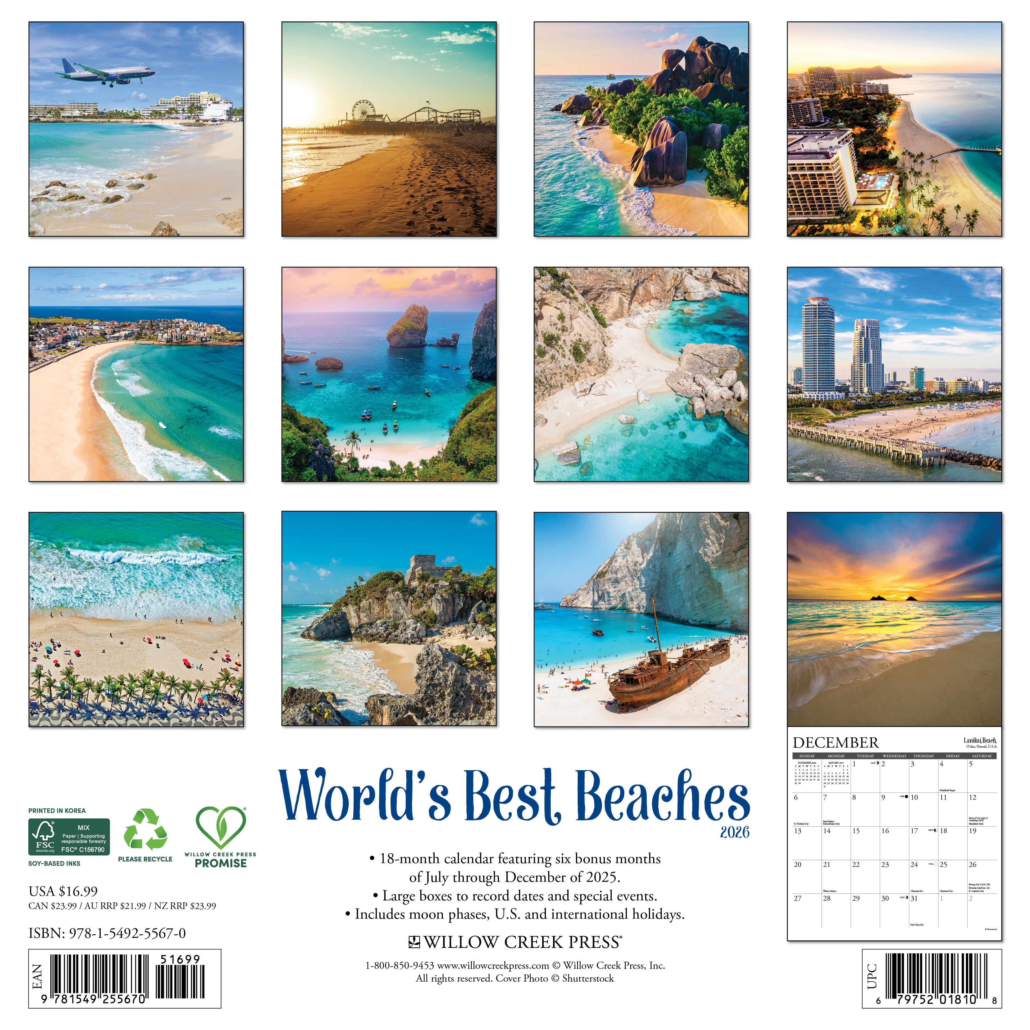 2026 World's Best Beaches - Square Wall Calendar