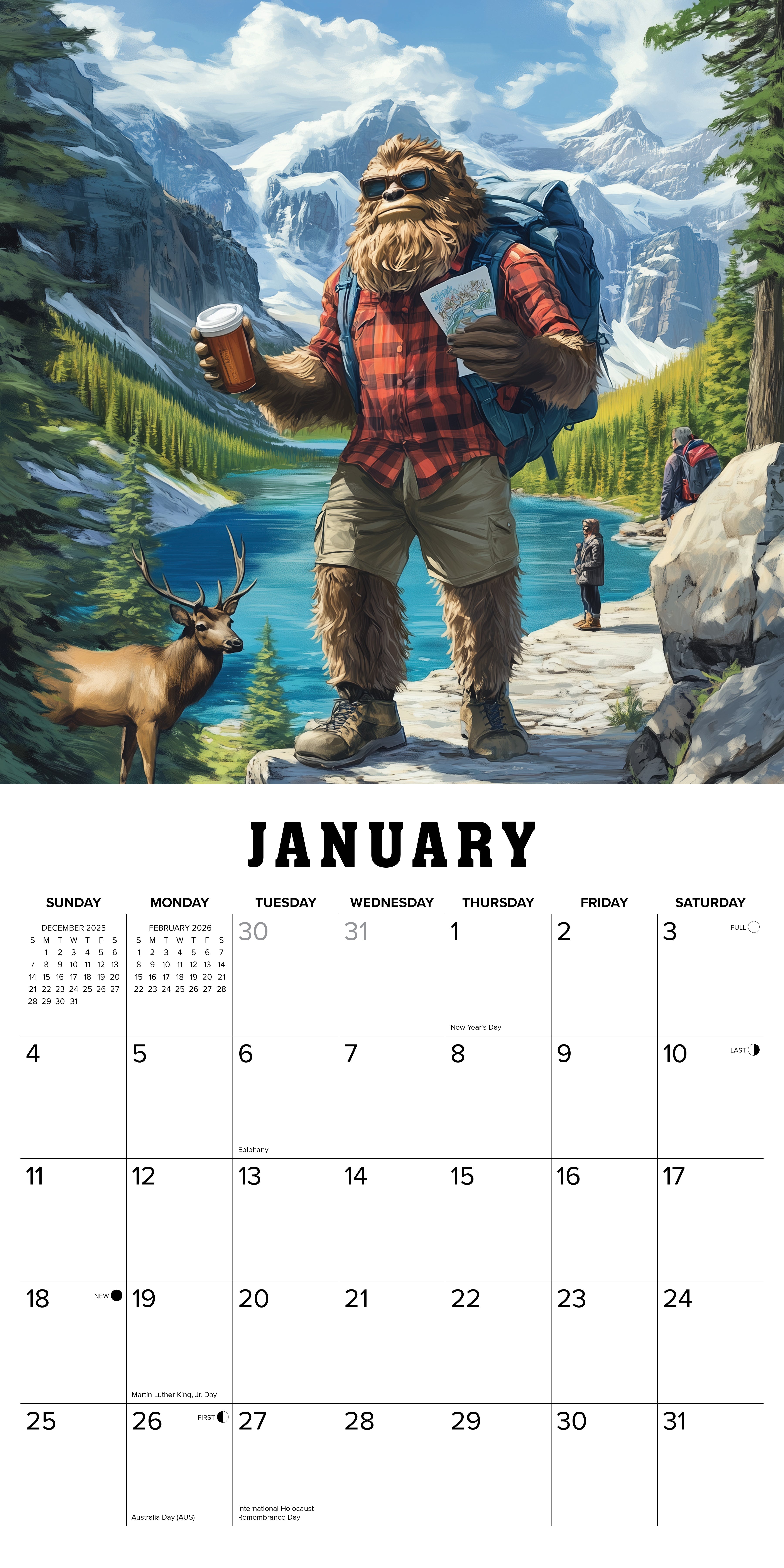 2026 Bigfoot Travels the World - Square Wall Calendar