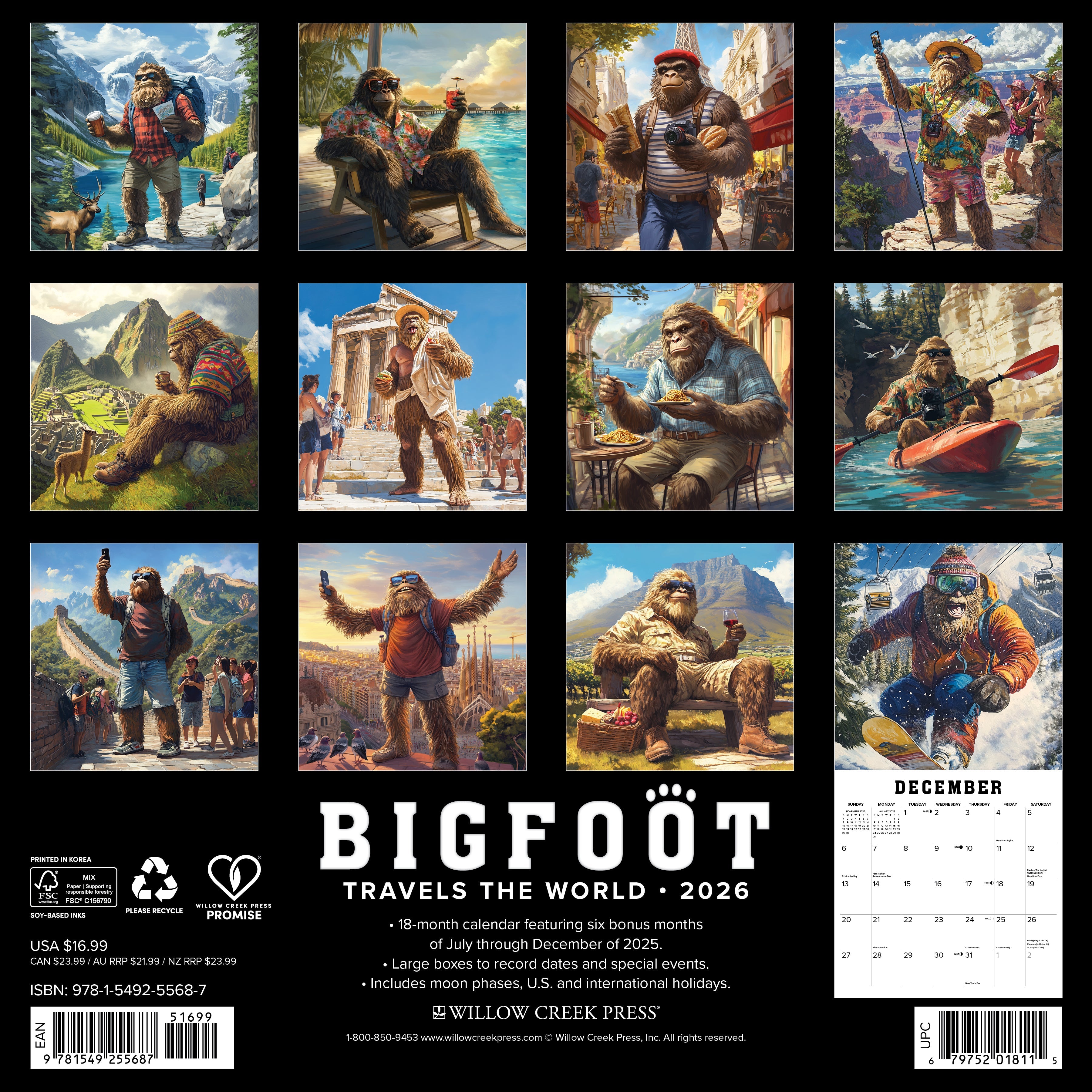2026 Bigfoot Travels the World - Square Wall Calendar