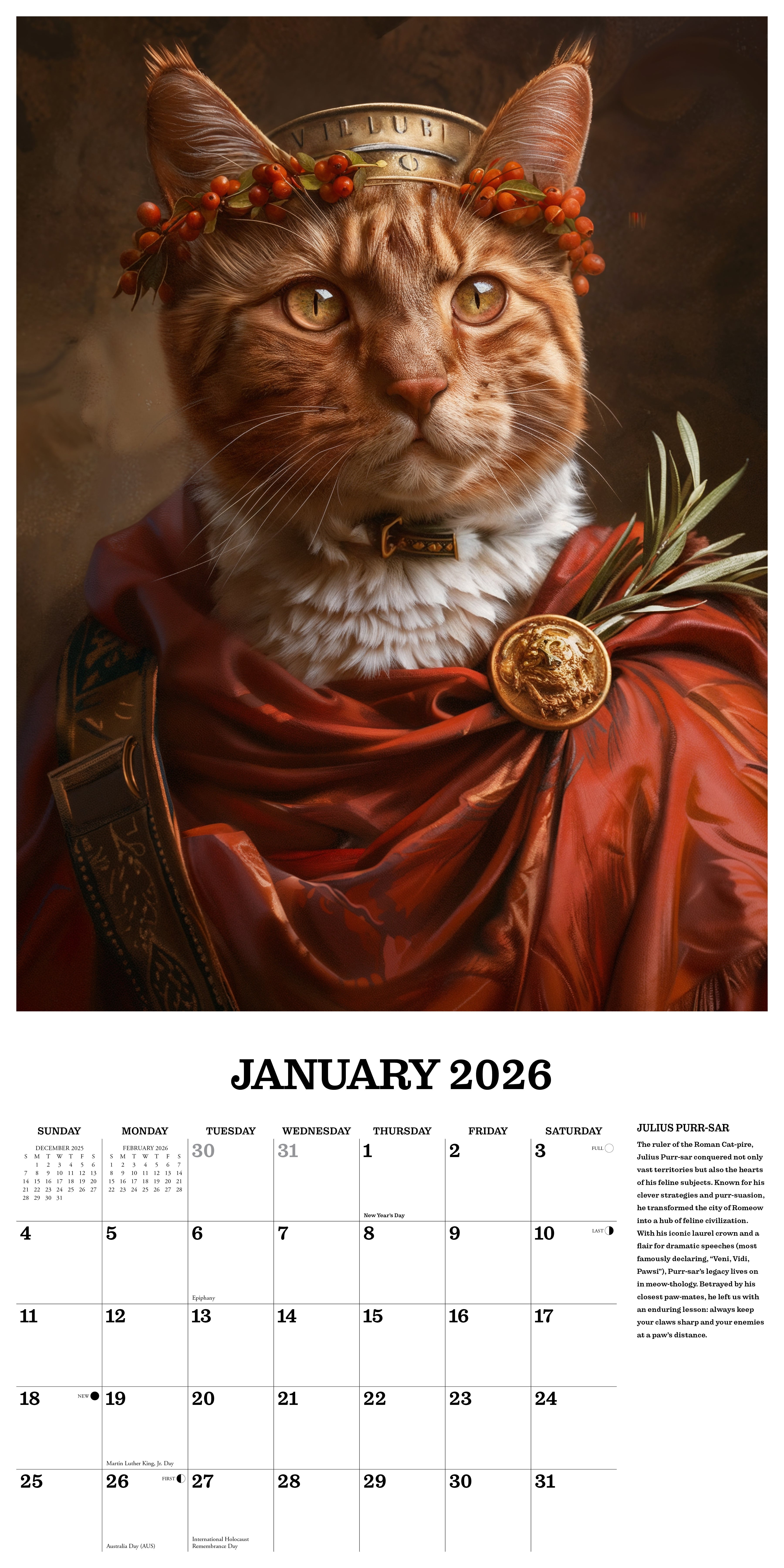 2026 Cats in Hiss-tory - Square Wall Calendar