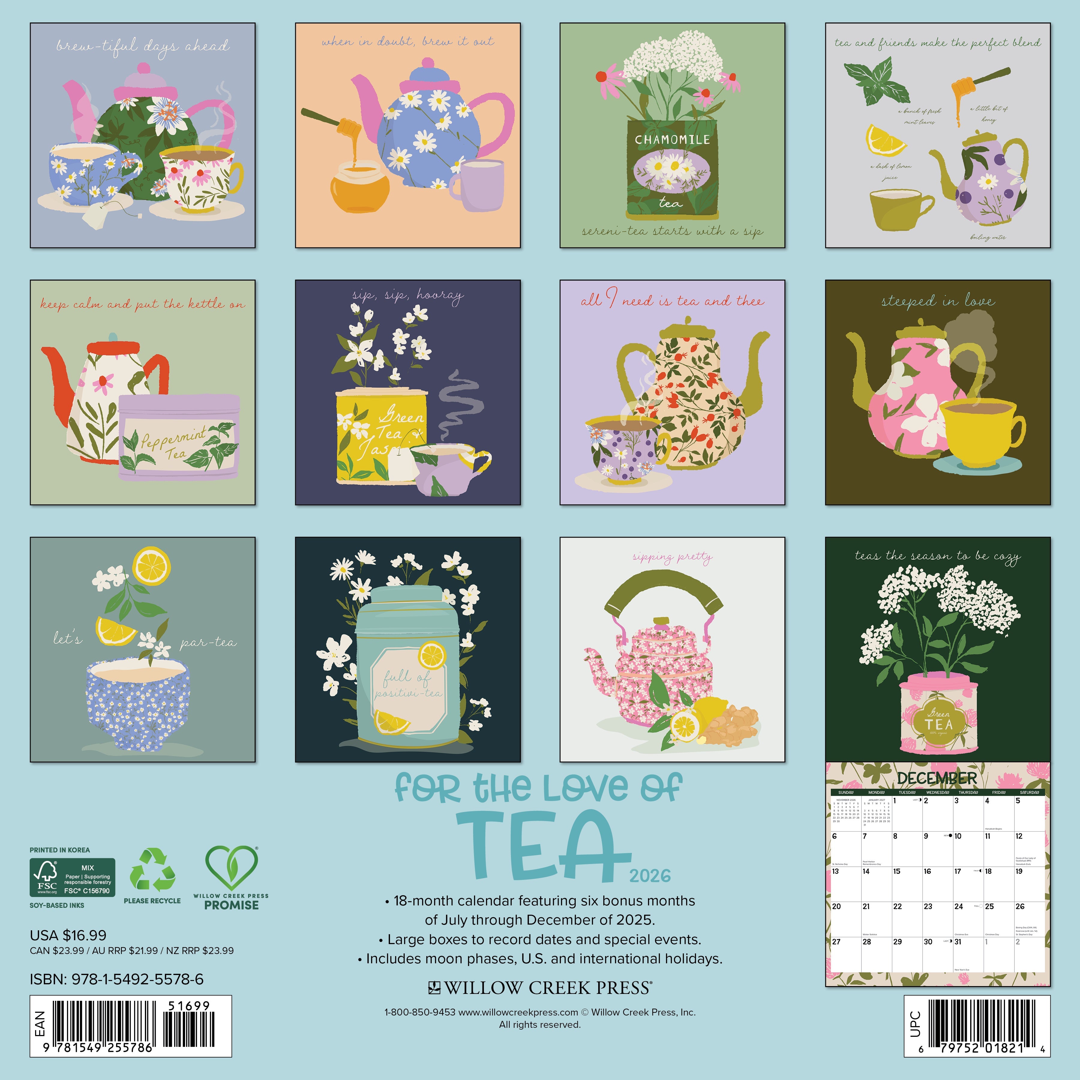 2026 For the Love of Tea - Square Wall Calendar