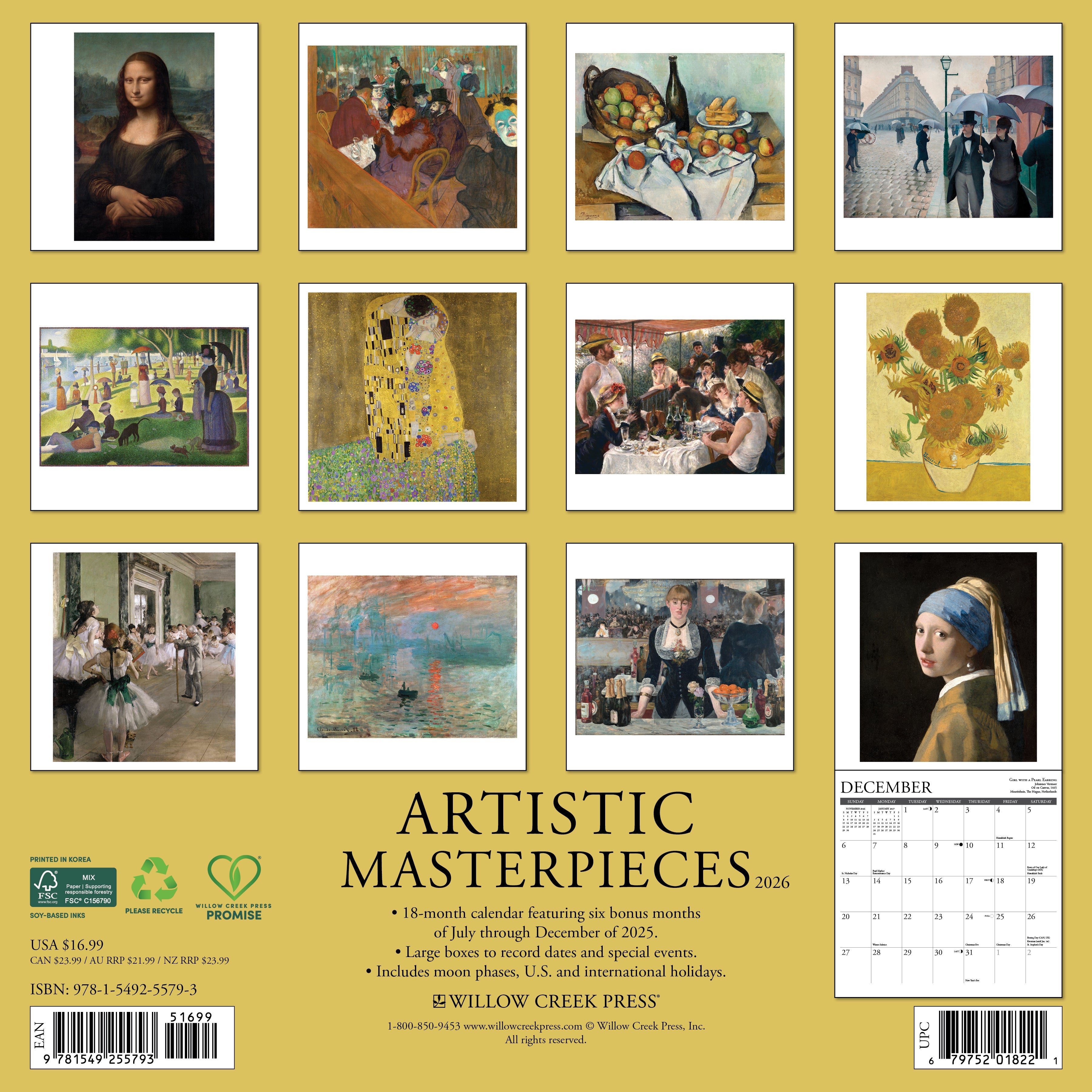2026 Artistic Masterpieces - Square Wall Calendar
