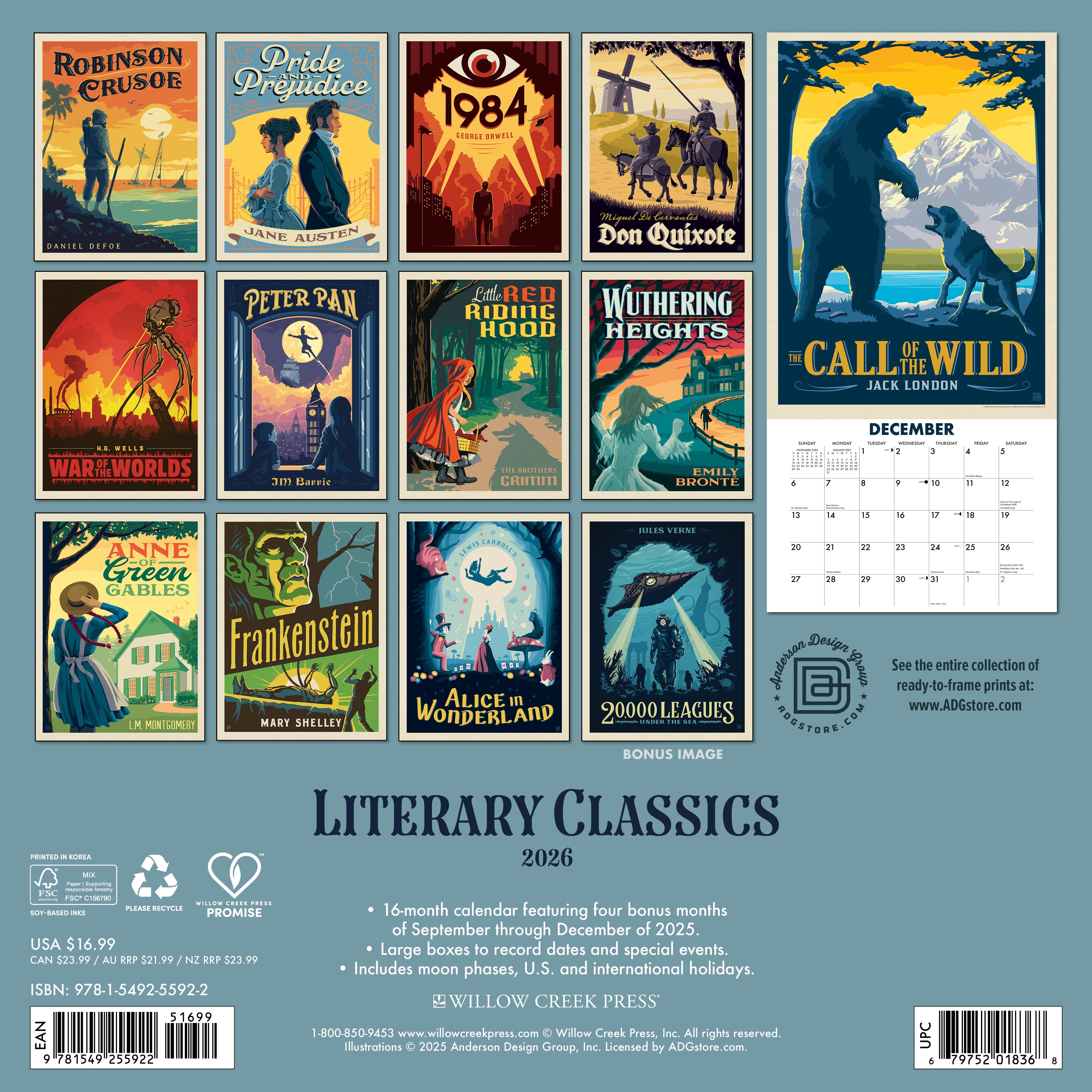 2026 Literary Classics - Square Wall Calendar