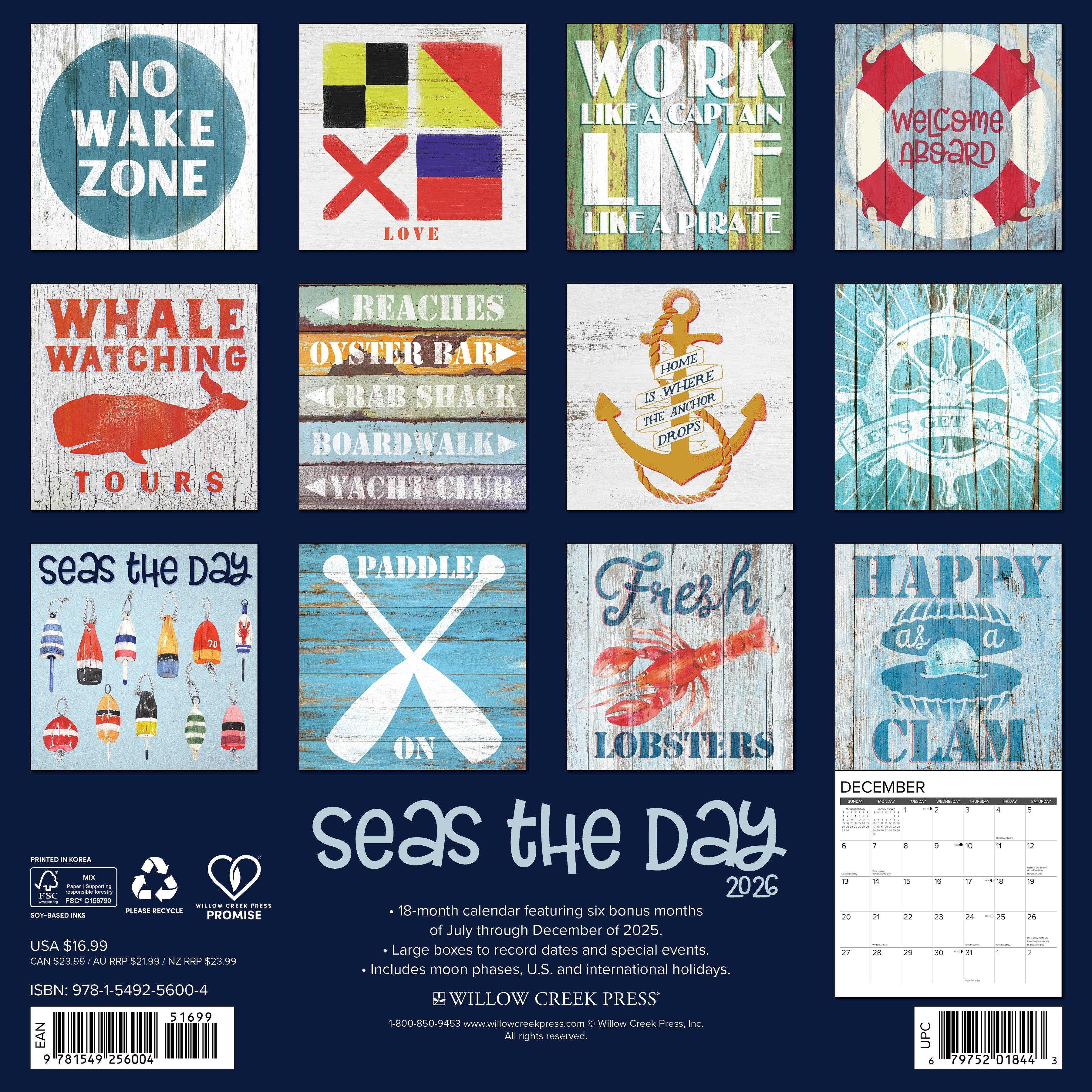 2026 Seas the Day - Square Wall Calendar