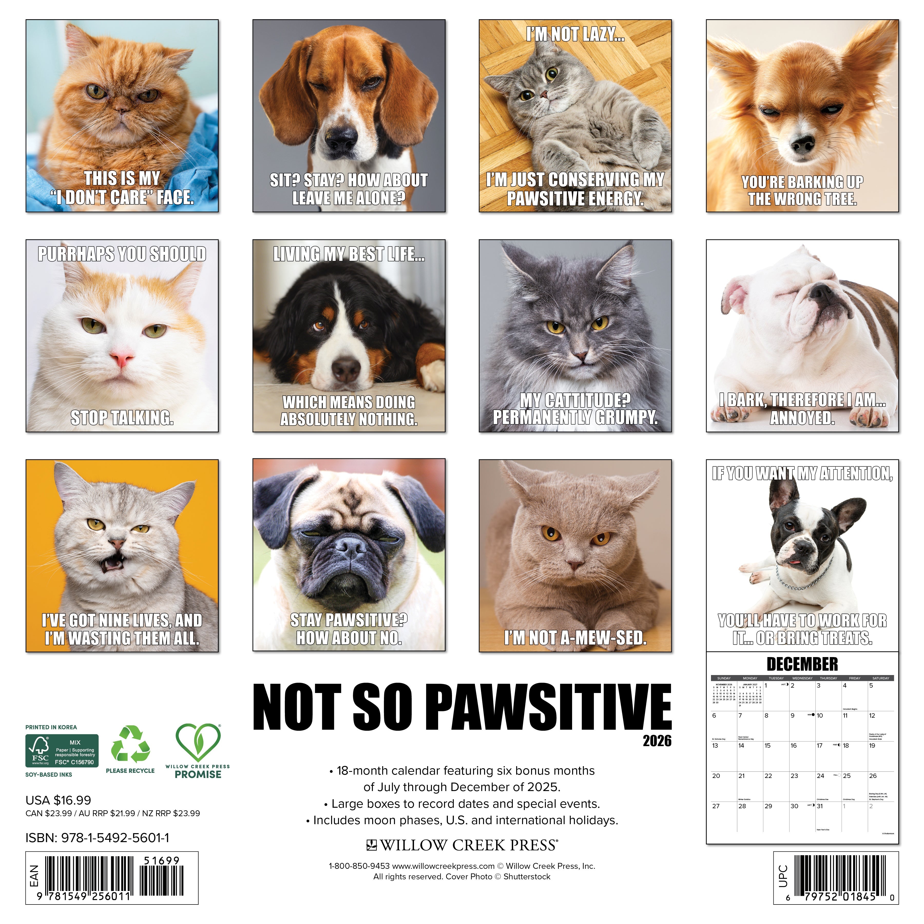 2026 Not So Pawsitive - Square Wall Calendar