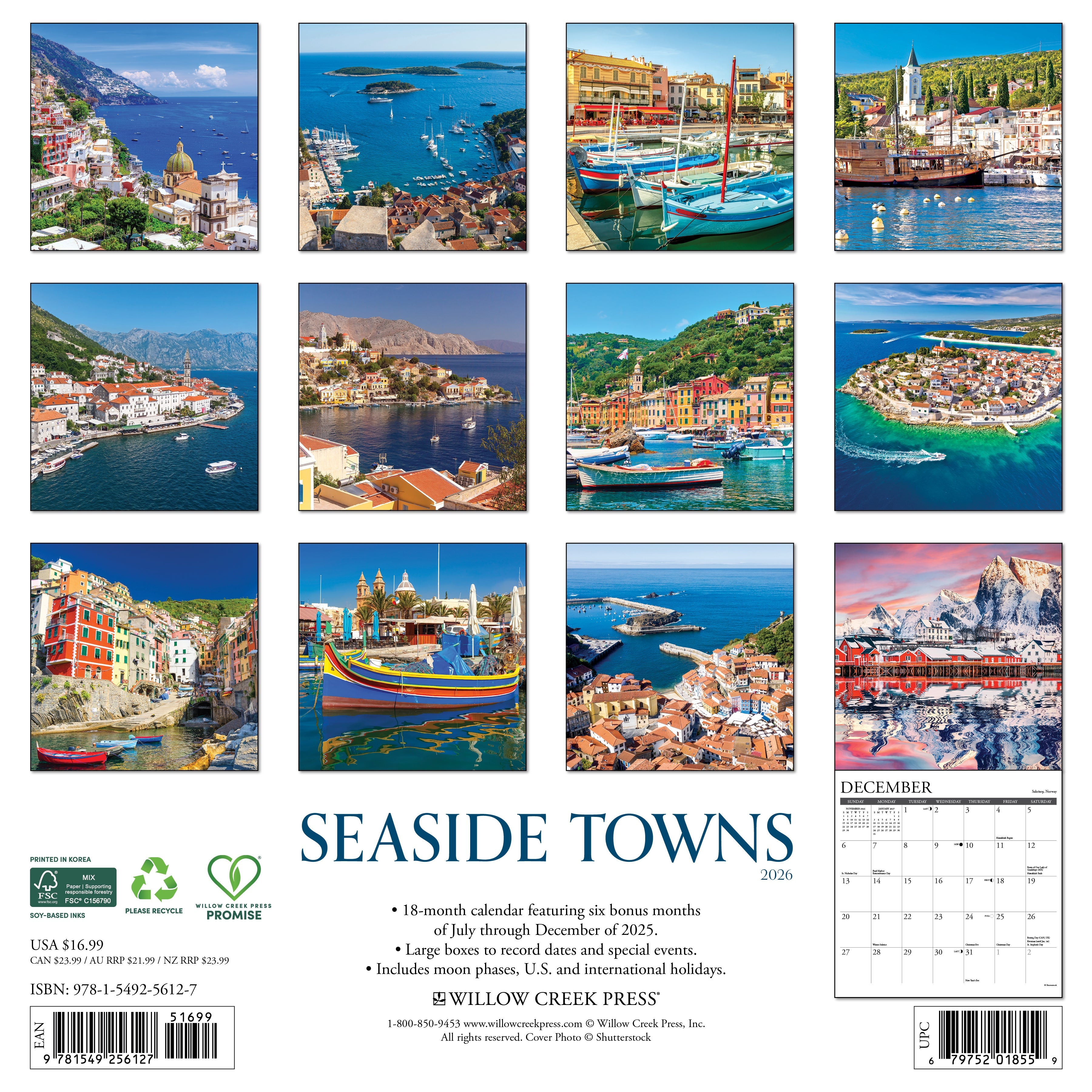 2026 Seaside Towns - Square Wall Calendar