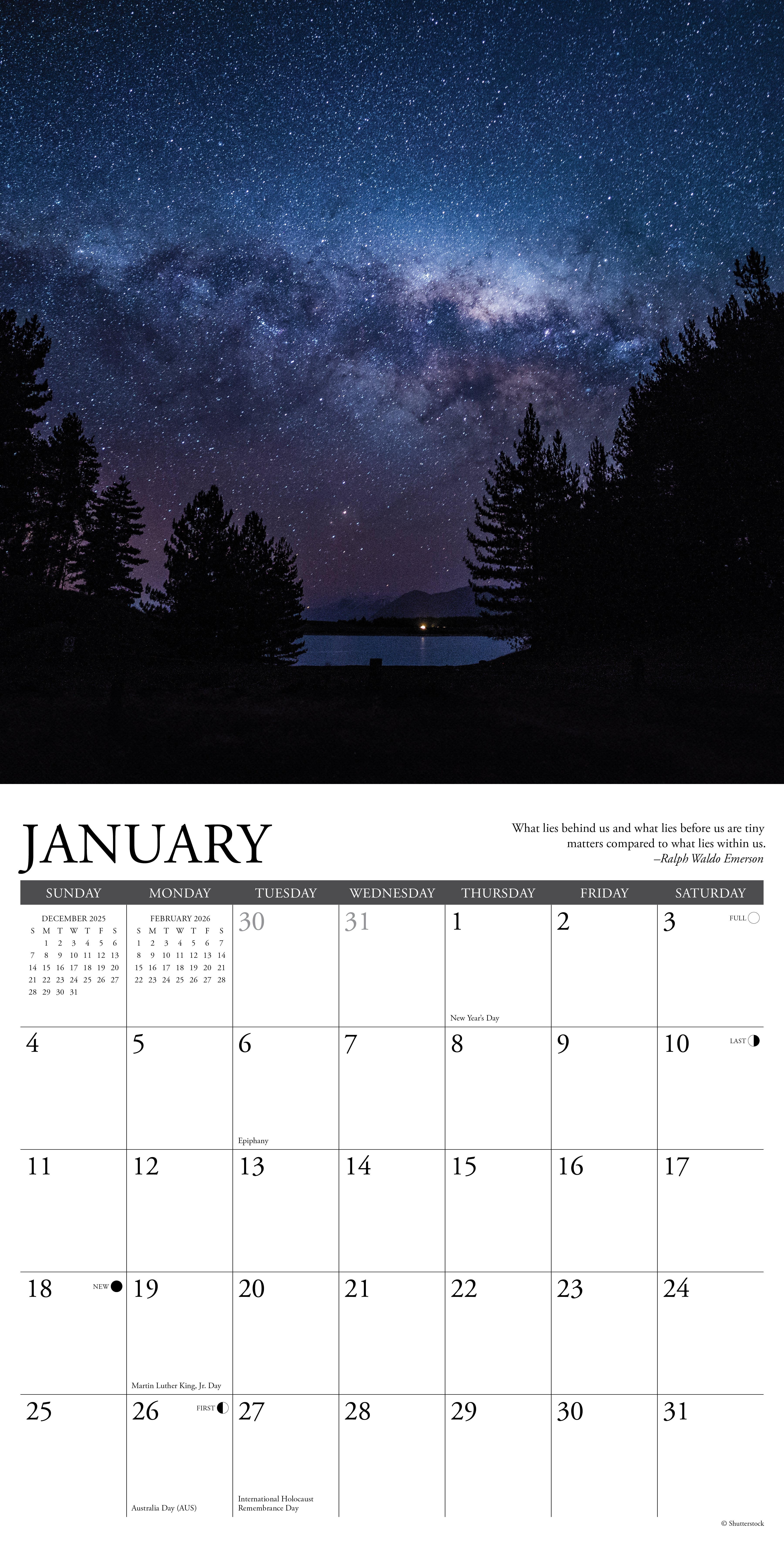 2026 Under the Stars - Square Wall Calendar