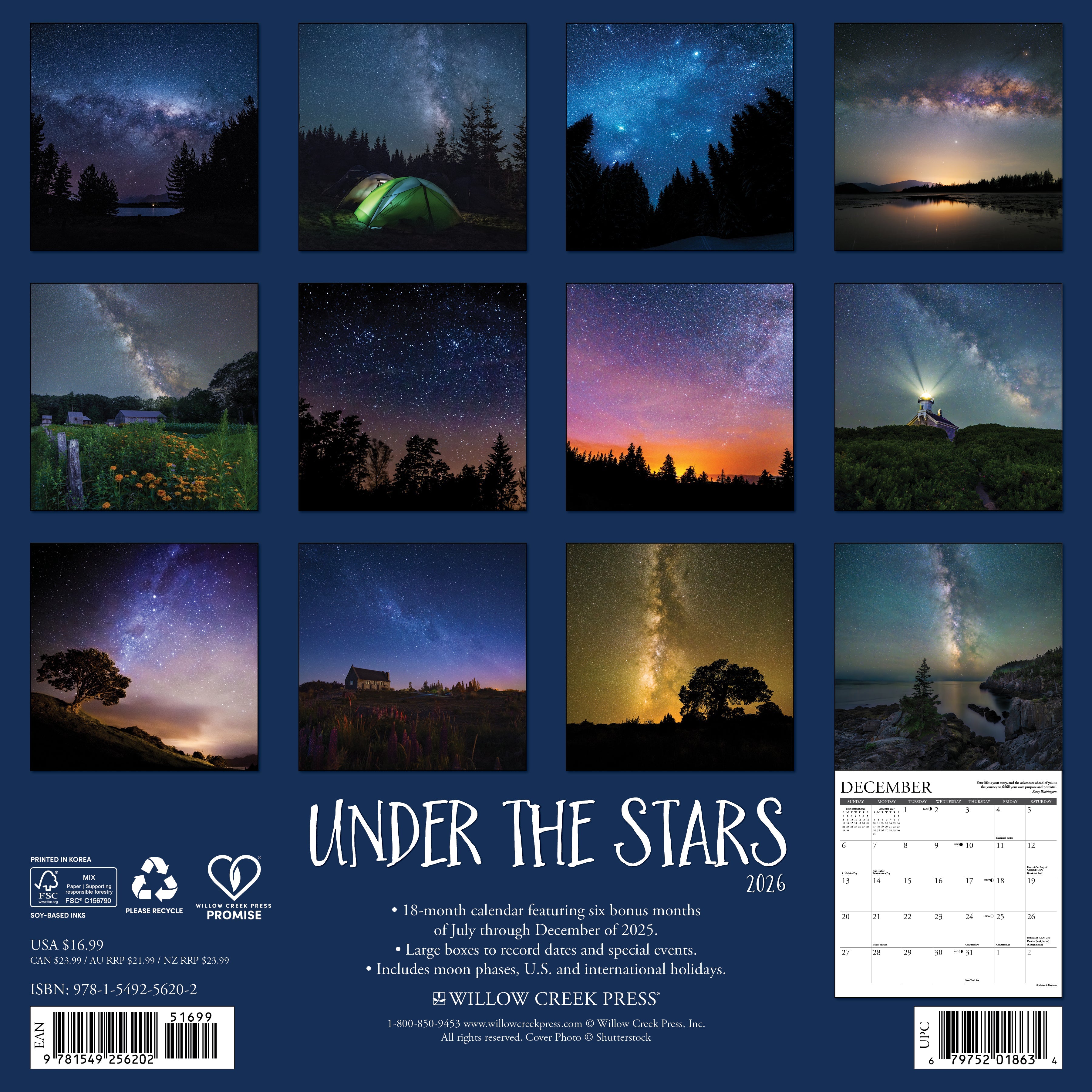 2026 Under the Stars - Square Wall Calendar