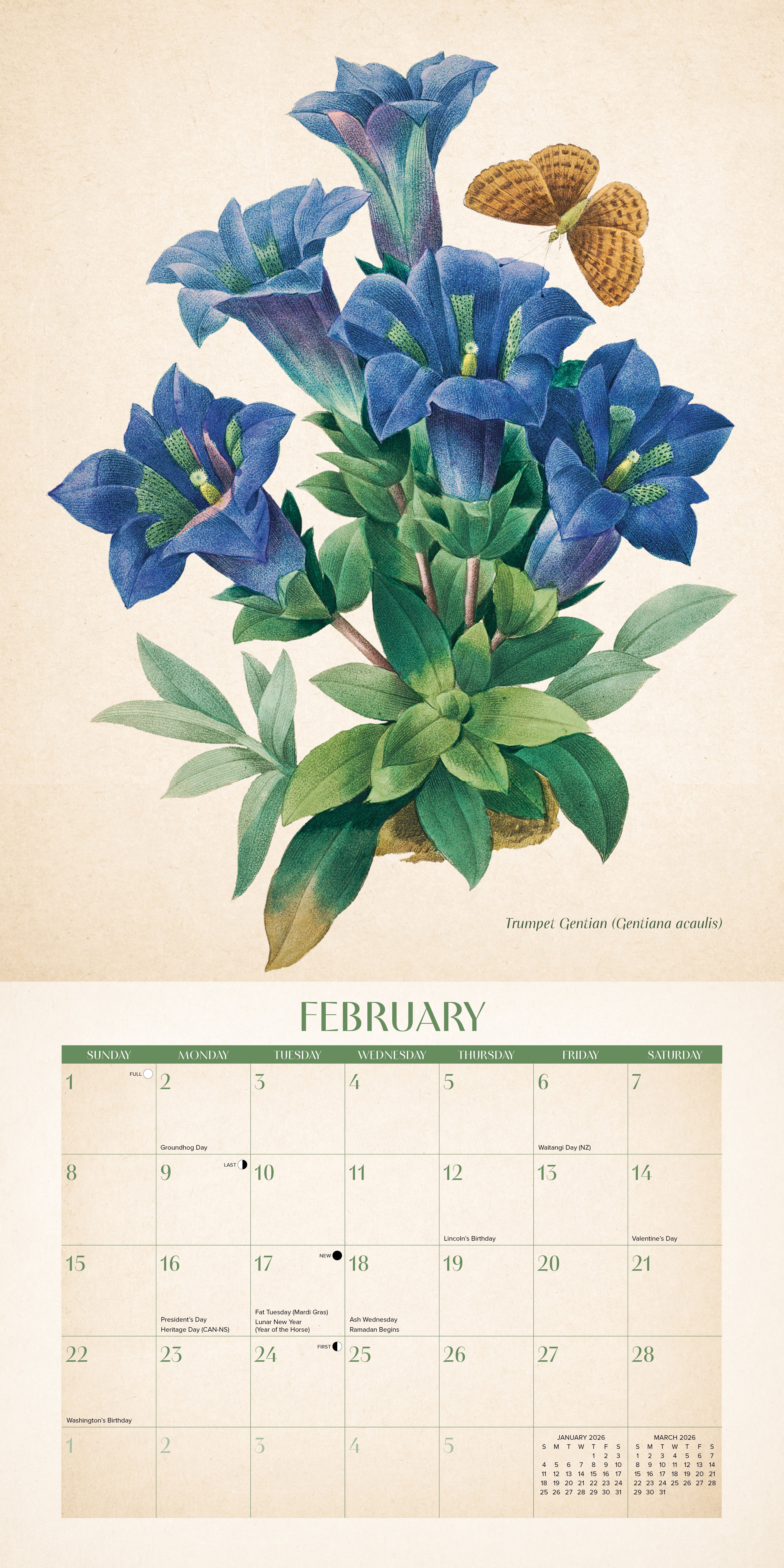 2026 Vintage Florals - Square Wall Calendar