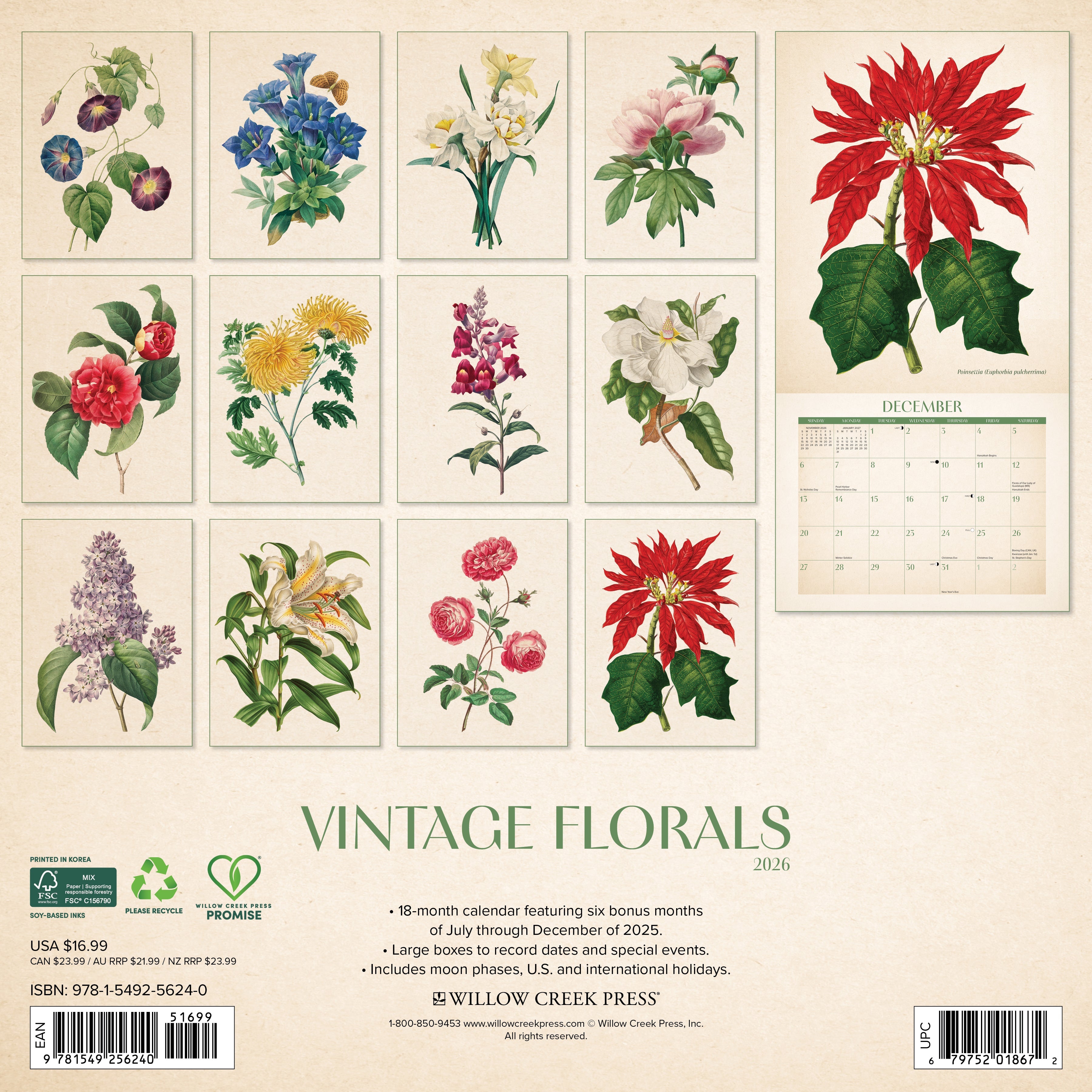 2026 Vintage Florals - Square Wall Calendar