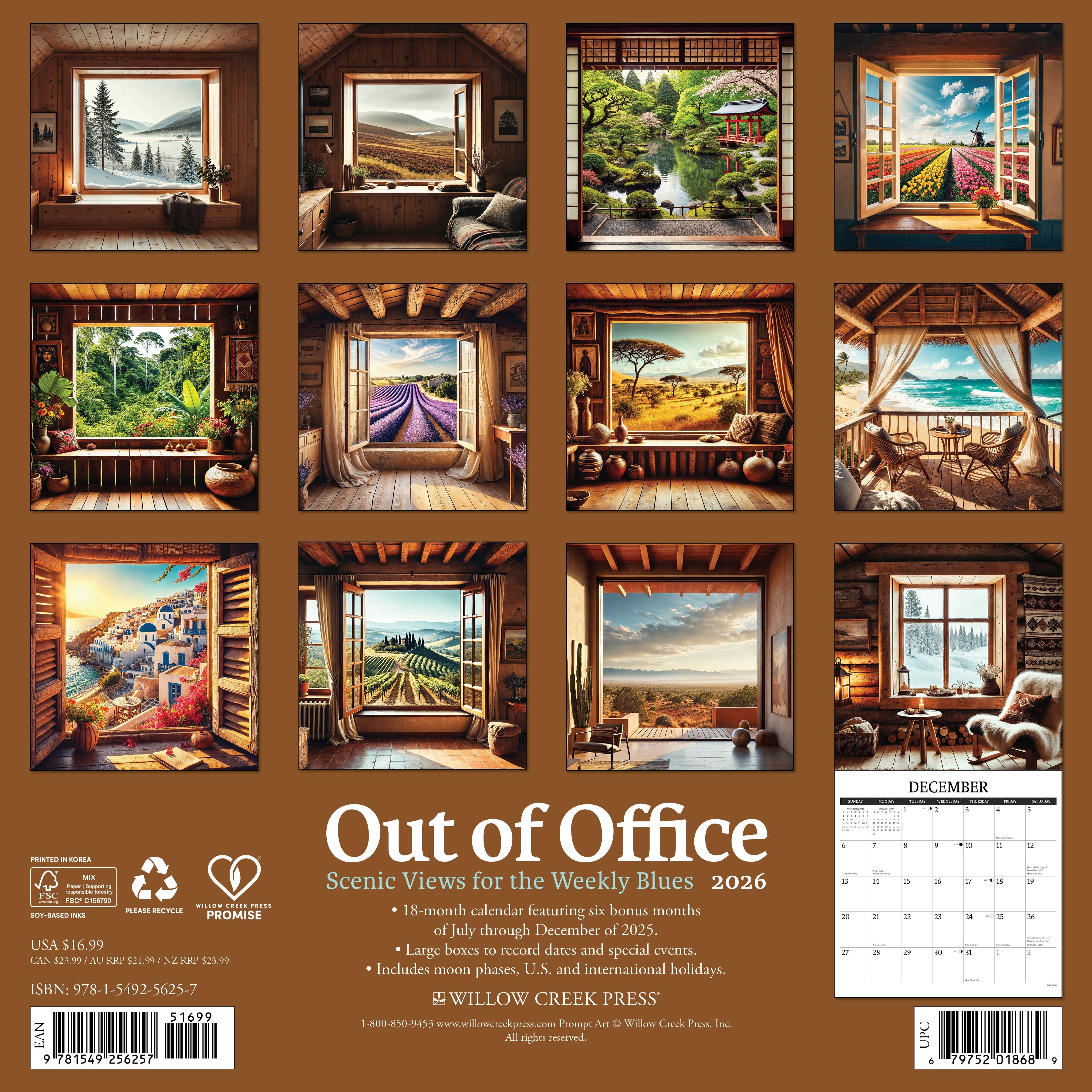2026 Out of Office: Scenic Views for the Weekly Blues - Square Wall Calendar