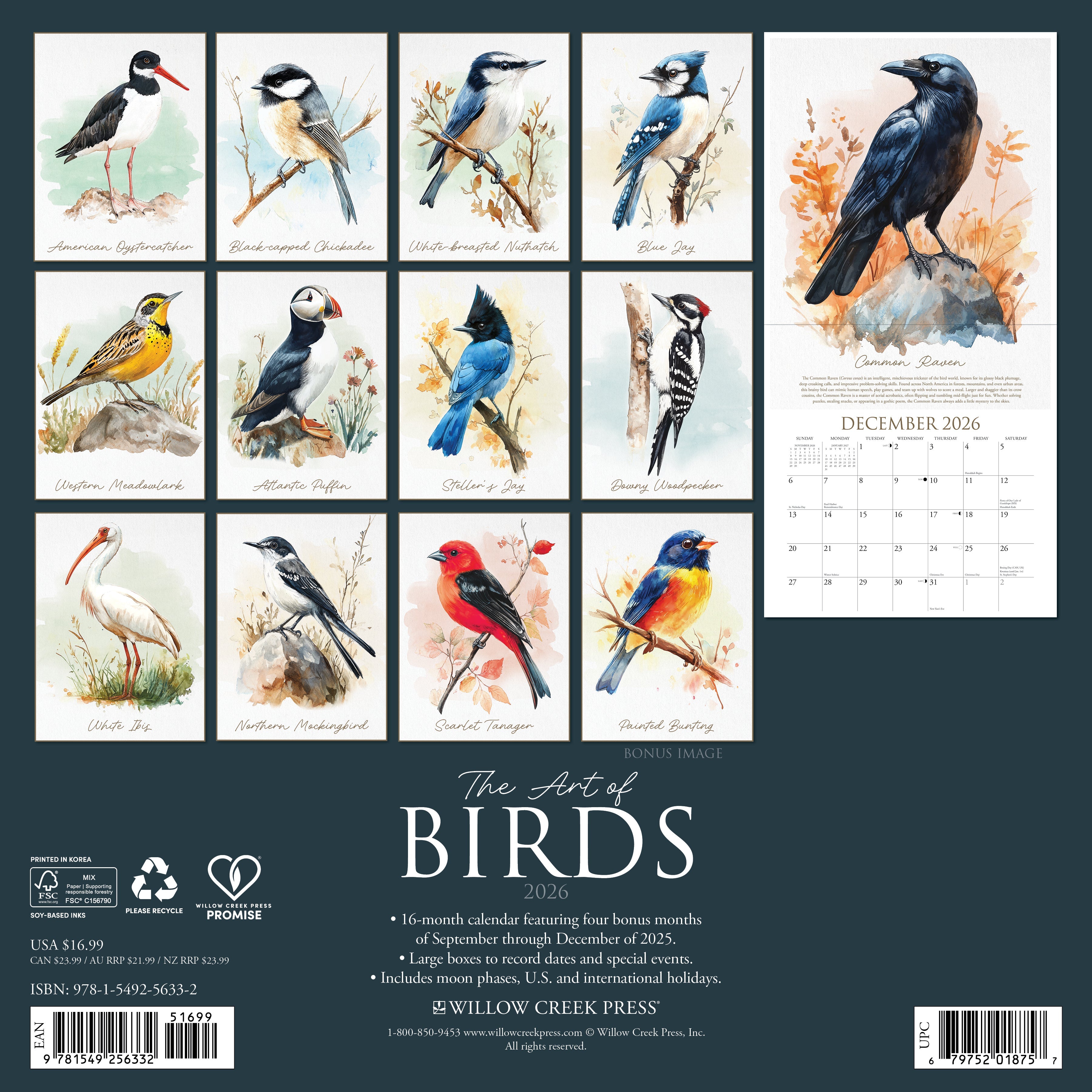 2026 The Art of Birds - Square Wall Calendar