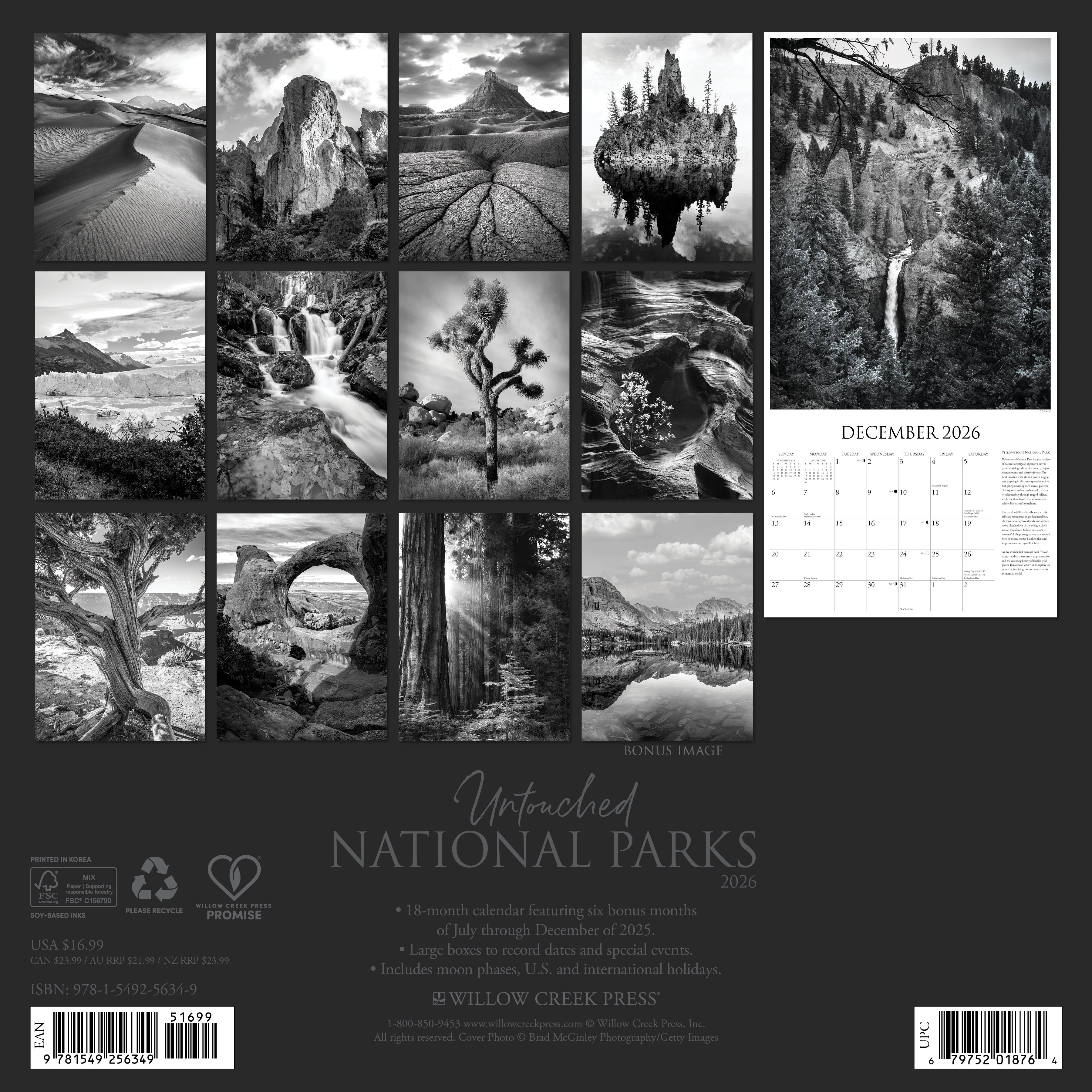 2026 Untouched National Parks - Square Wall Calendar