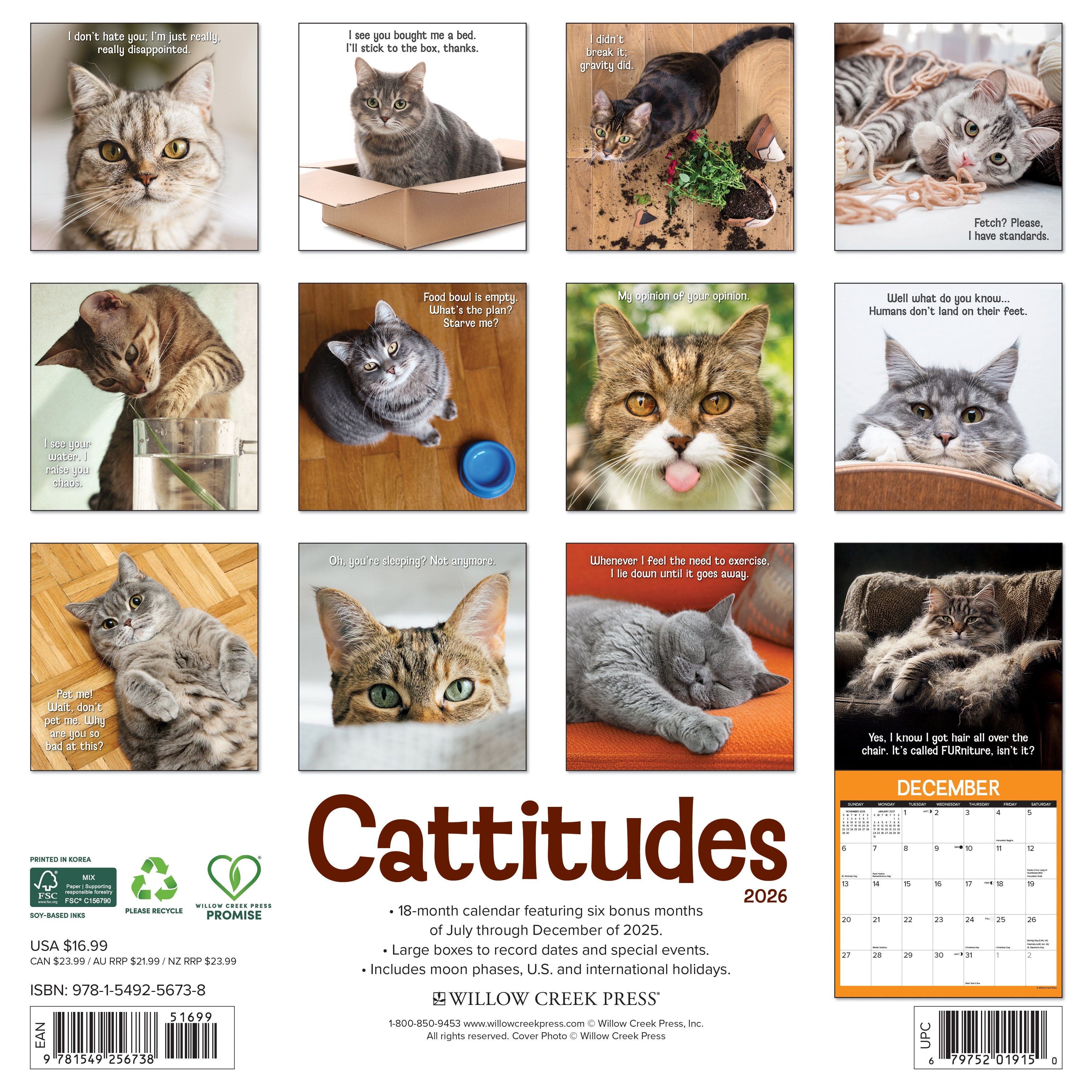 2026 Cattitudes - Square Wall Calendar