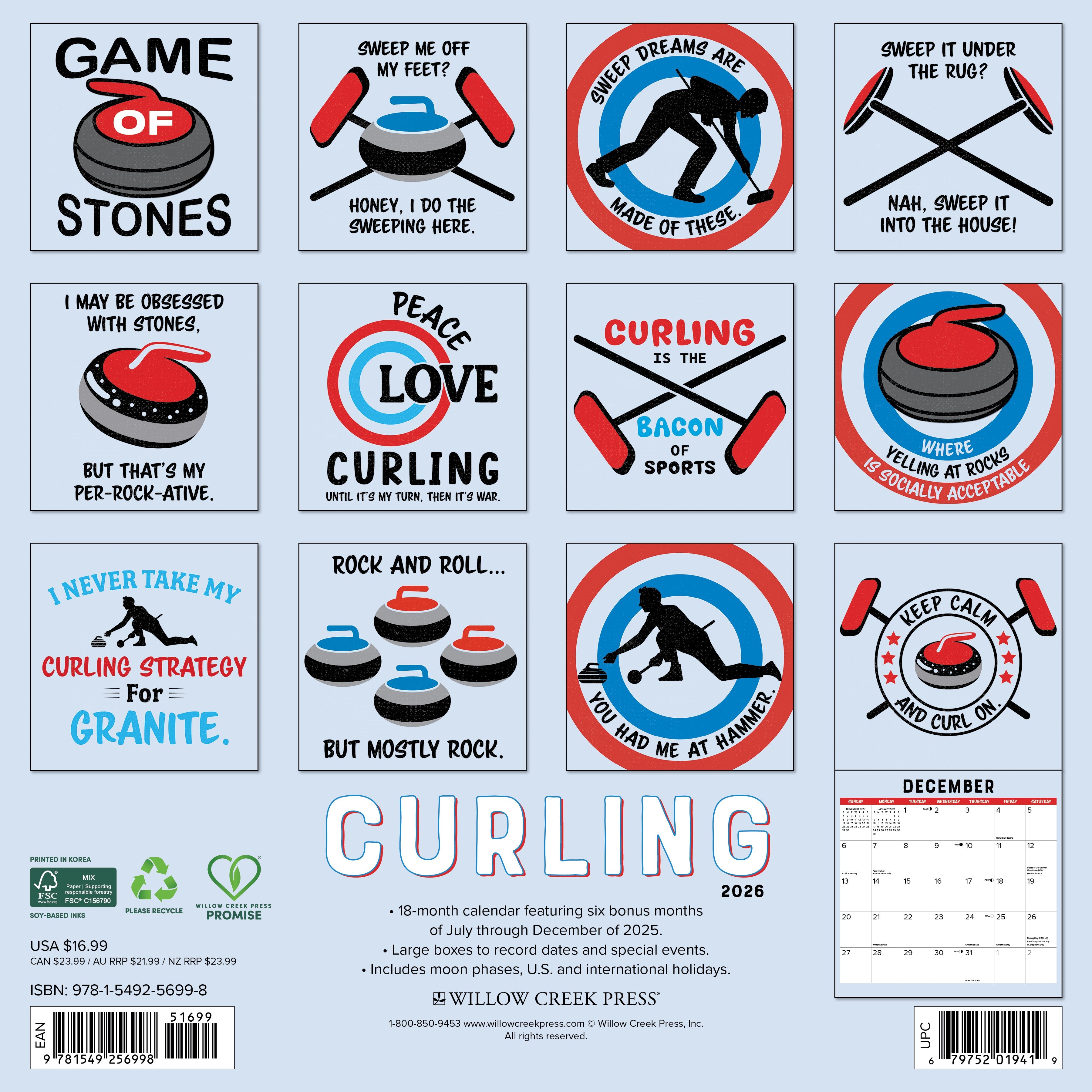 2026 Curling - Square Wall Calendar