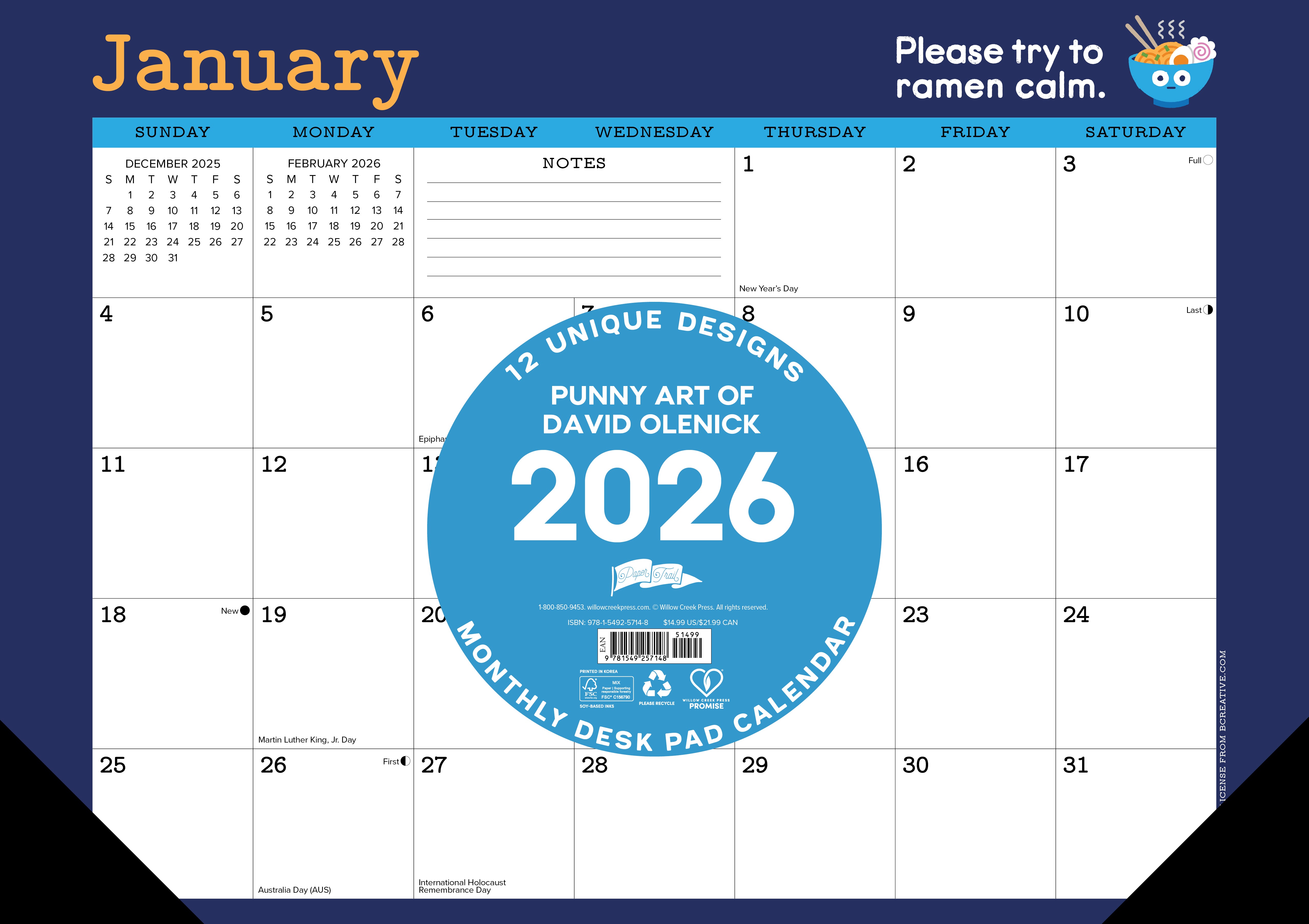 2026 Punny Art of David Olenick - Desk Pad