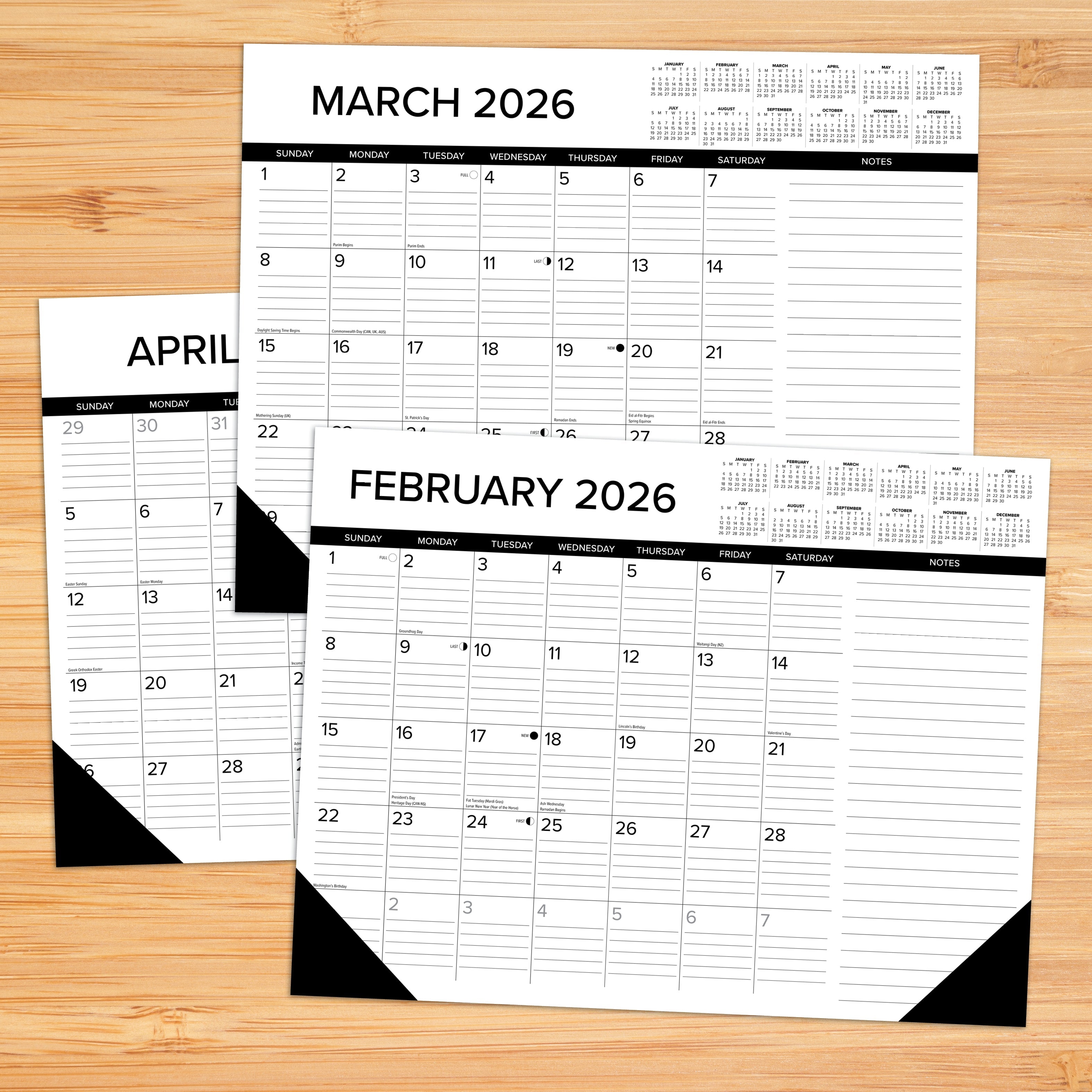 2026 Black & White with Lines - Desk Pad