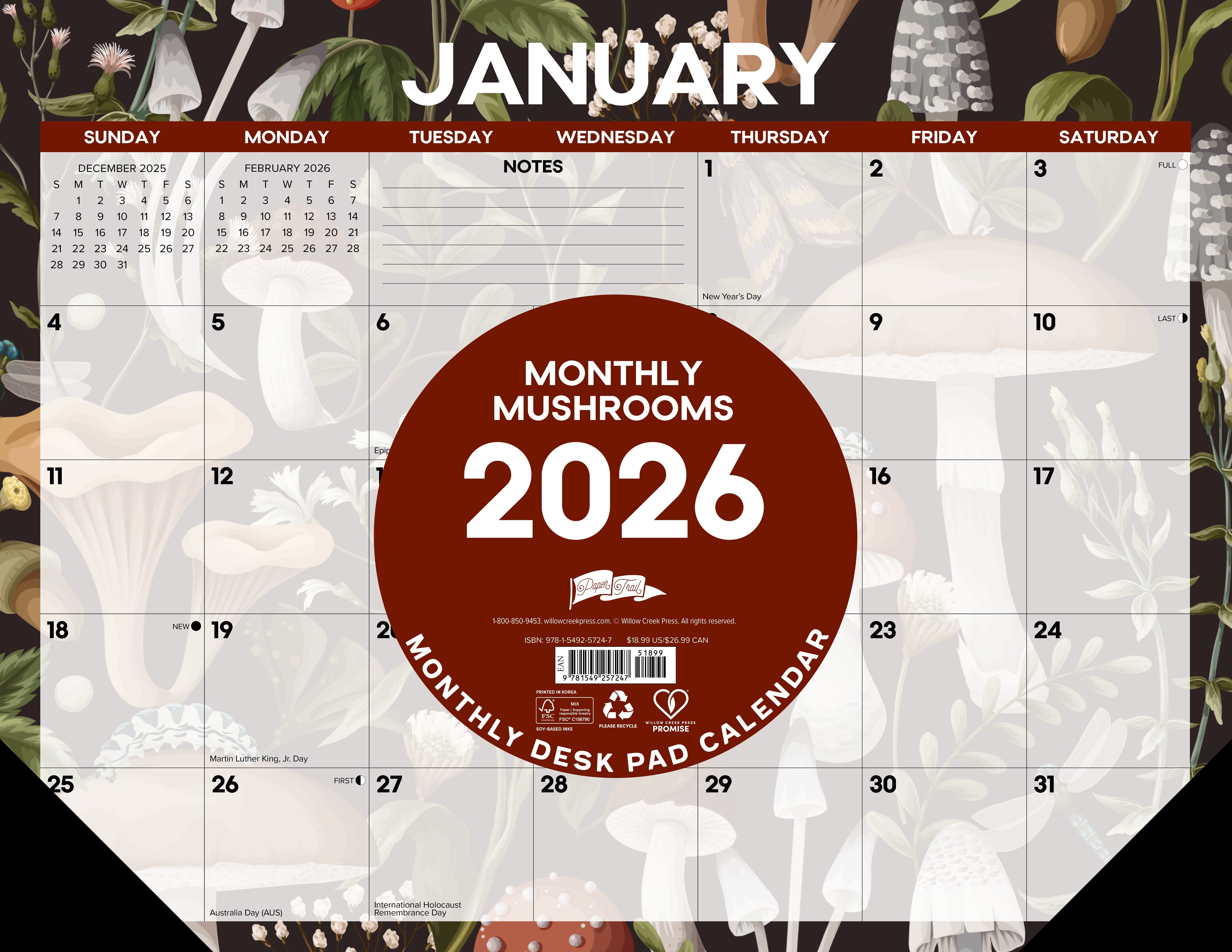 2026 Monthly Mushrooms - Desk Pad