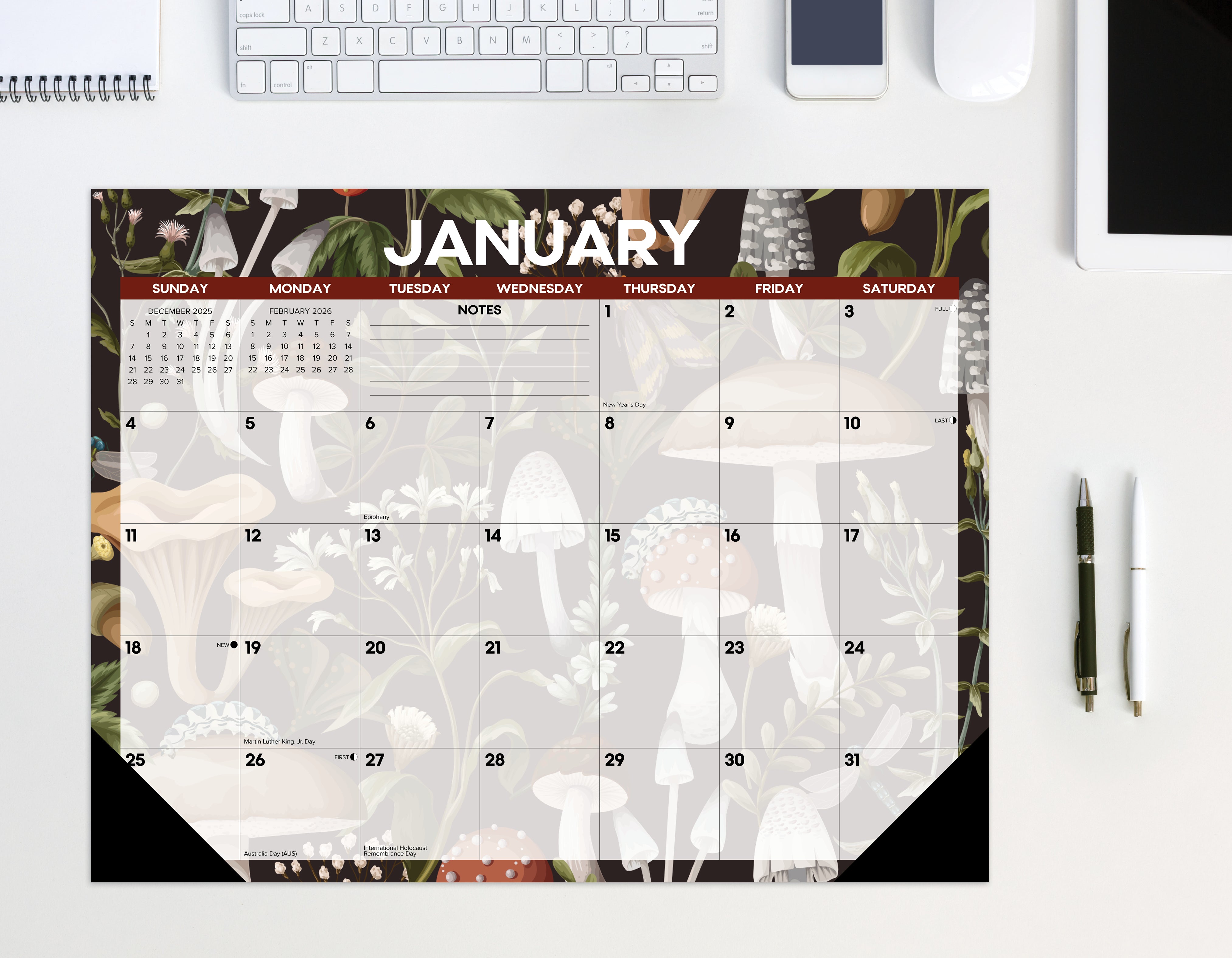 2026 Monthly Mushrooms - Desk Pad