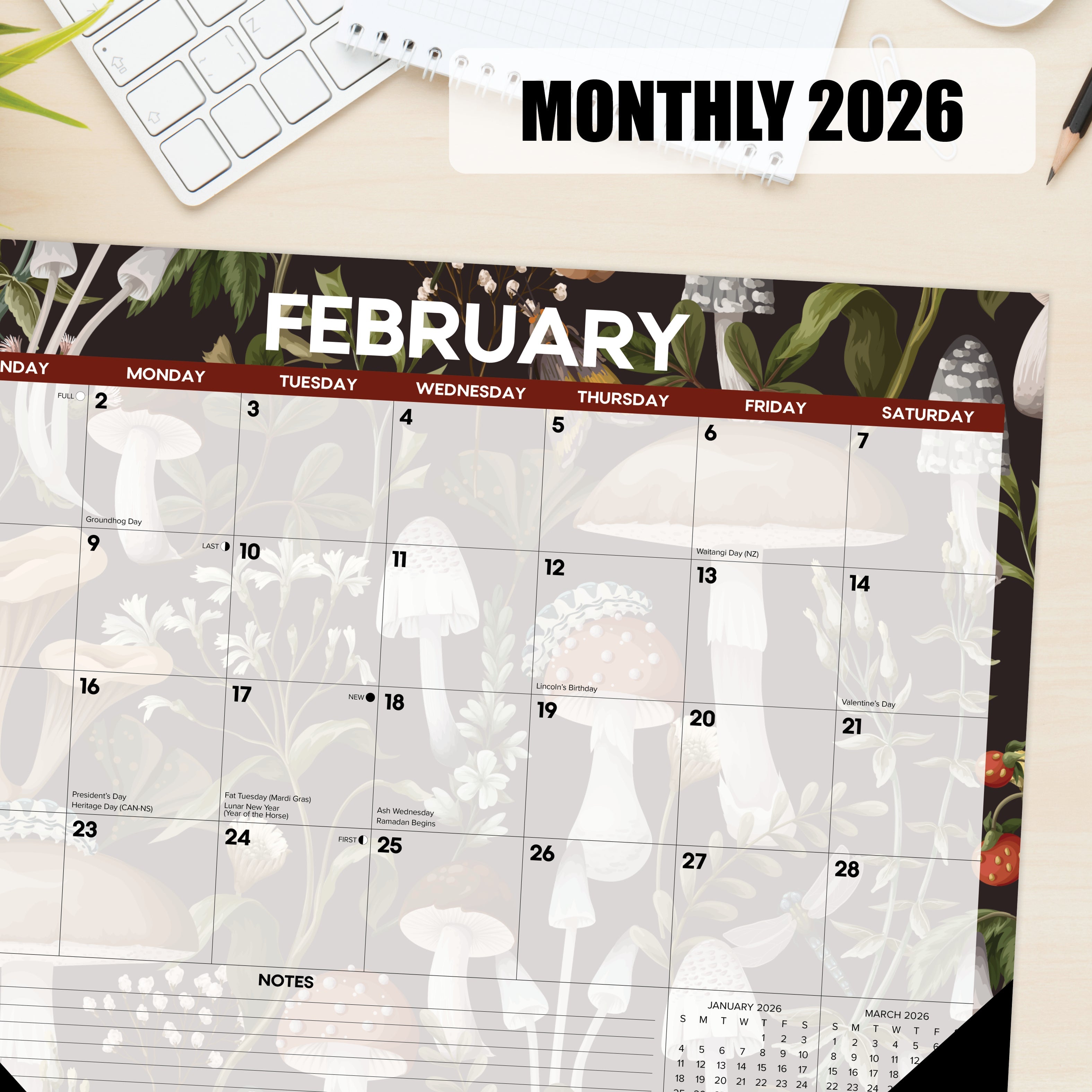 2026 Monthly Mushrooms - Desk Pad