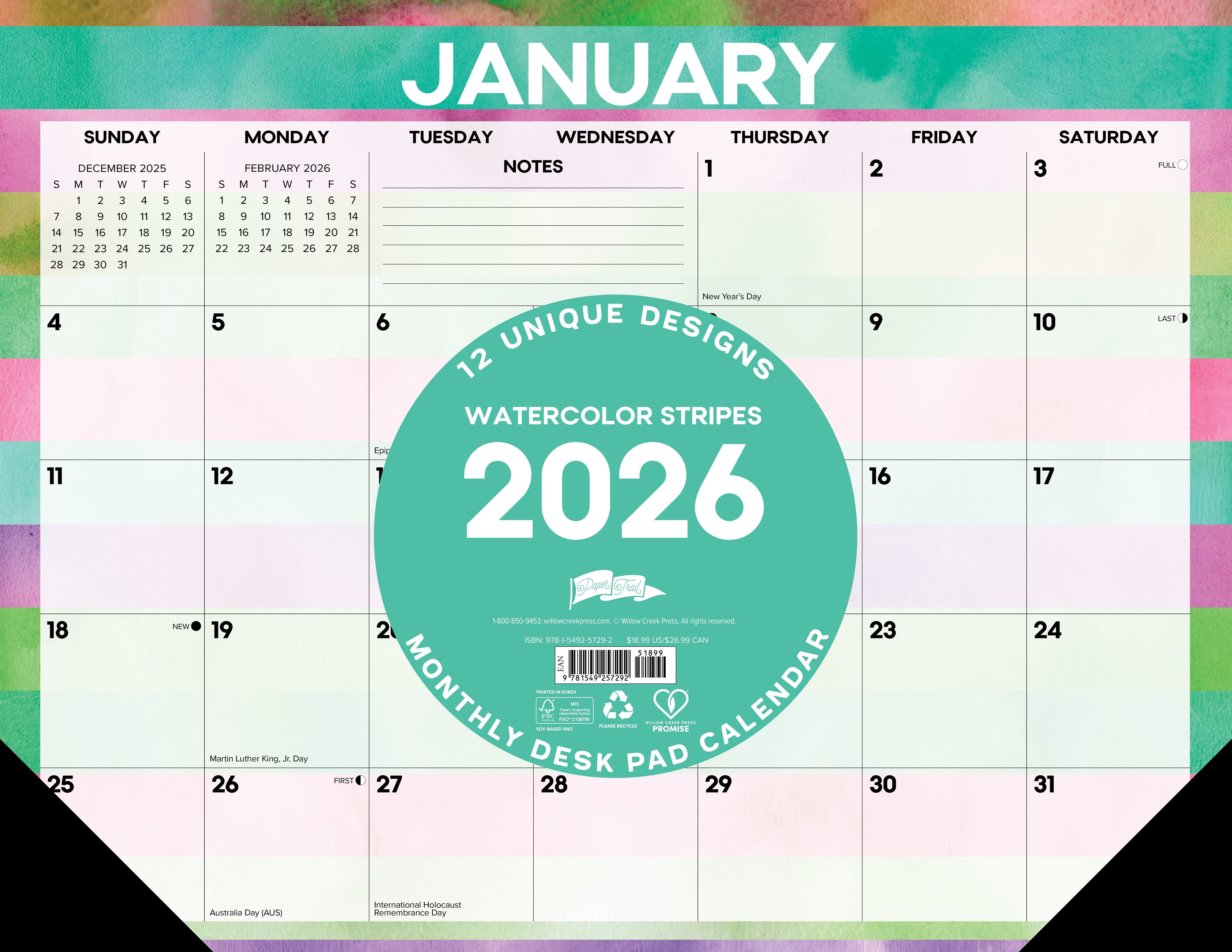 2026 Watercolor Stripes - Desk Pad