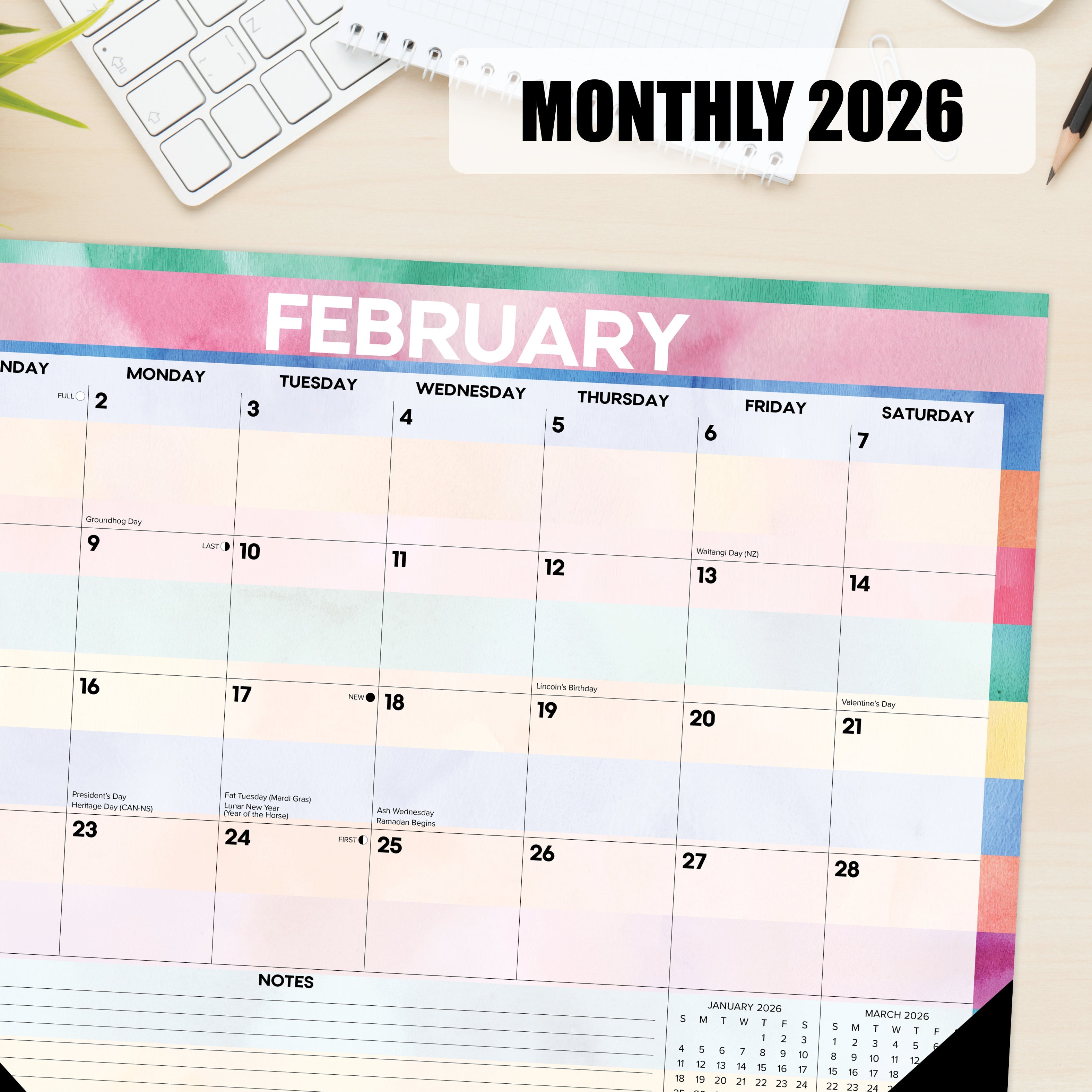 2026 Watercolor Stripes - Desk Pad