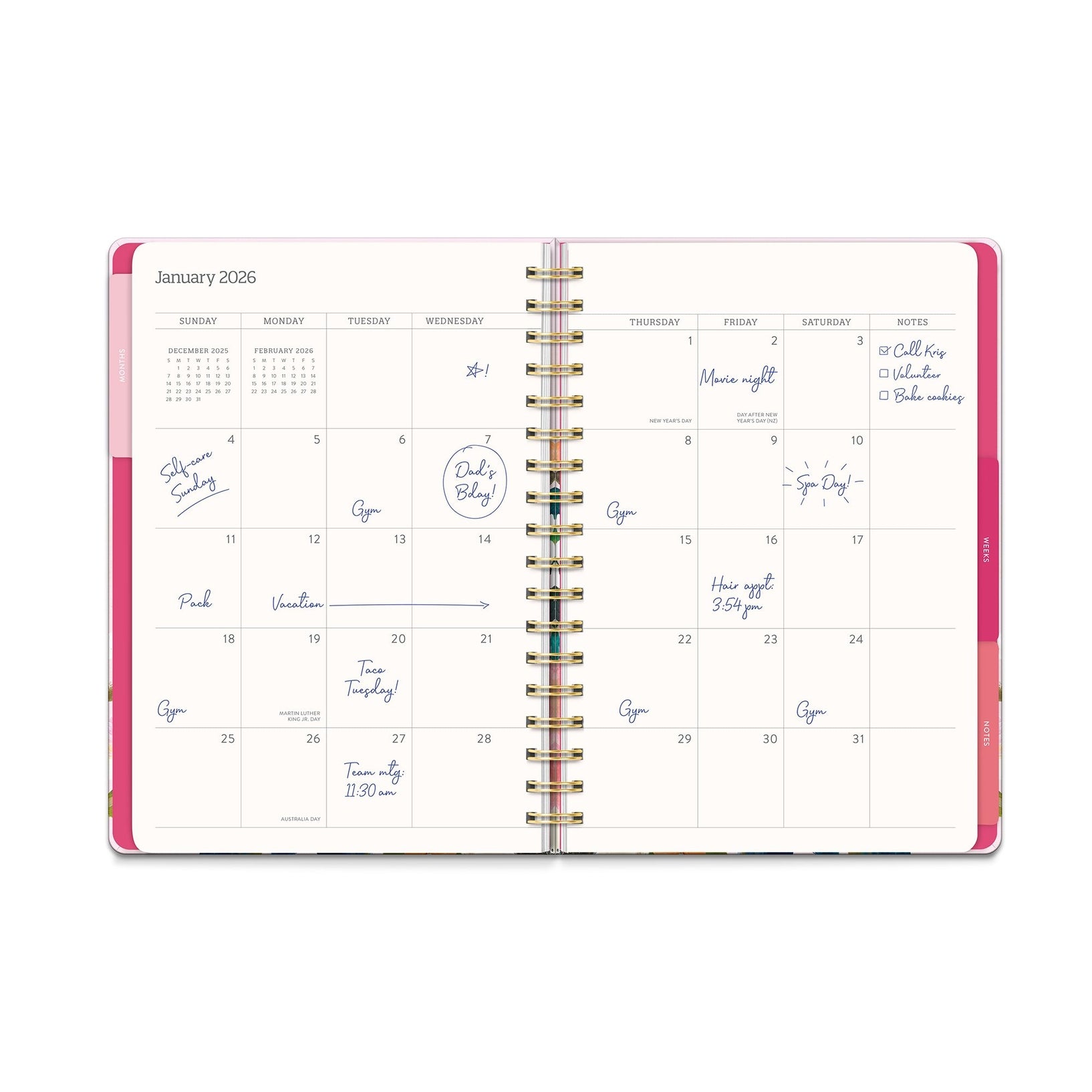 2026 Bella Flora - Tri-Tab 17-Month Monthly & Weekly Diary/Planner