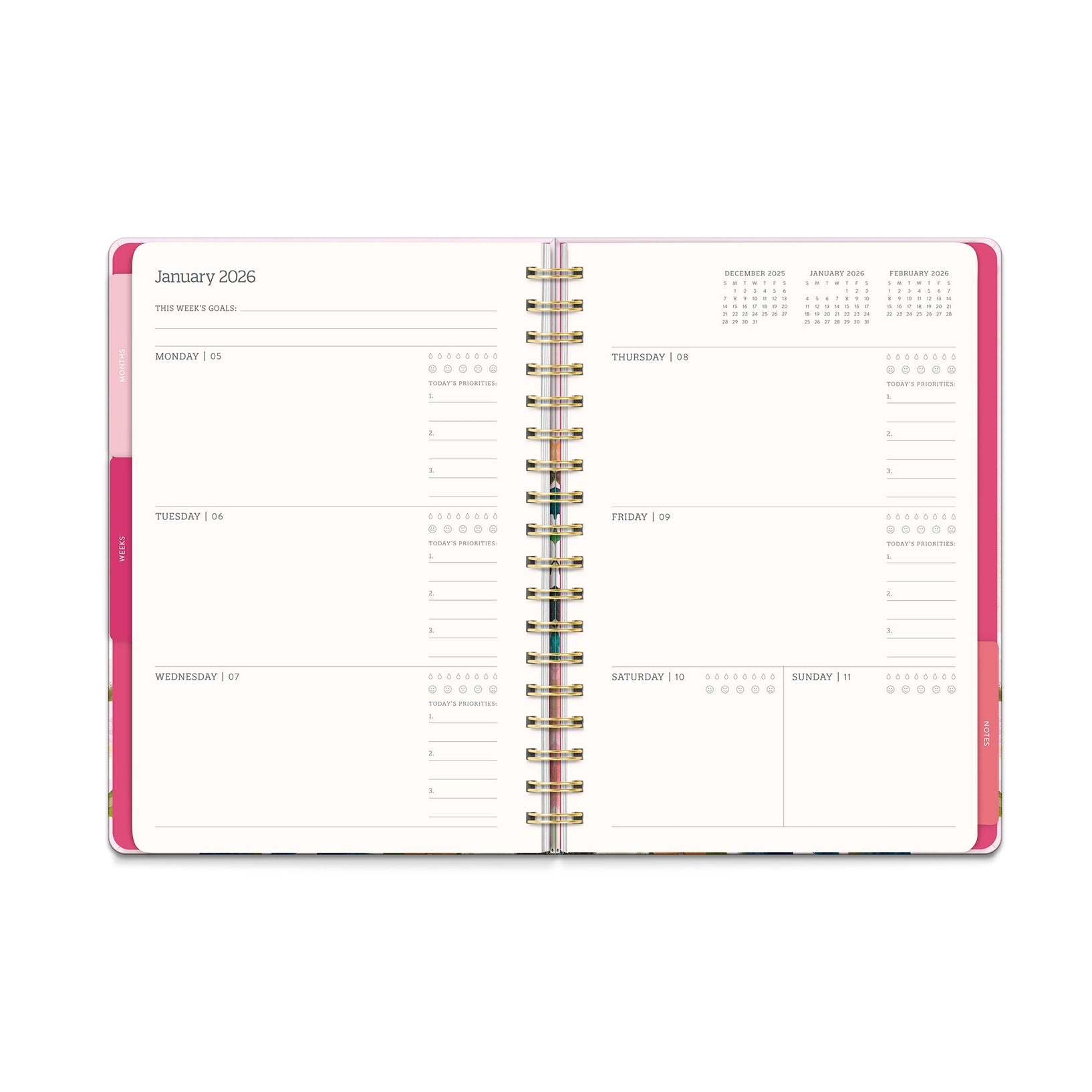 2026 Bella Flora - Tri-Tab 17-Month Monthly & Weekly Diary/Planner