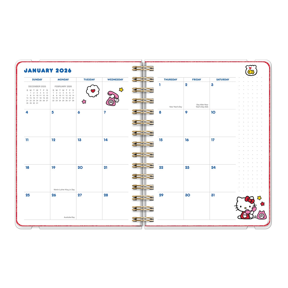2026 Hello Kitty Playful Pink - Deluxe Compact Flexi 17-Month Monthly & Weekly Diary/Planner