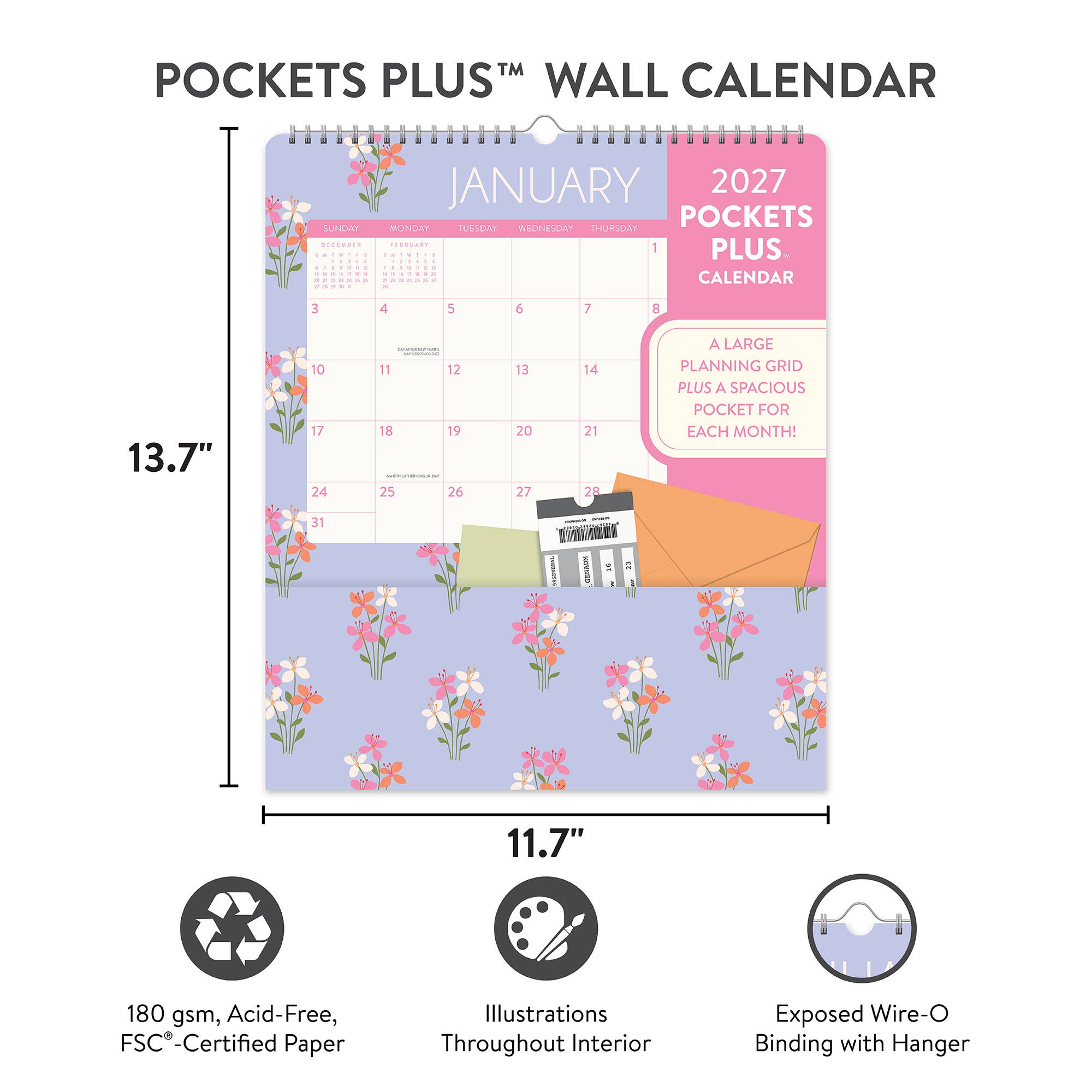 2027 Secret Garden Pockets Plus™ Wall Calendar