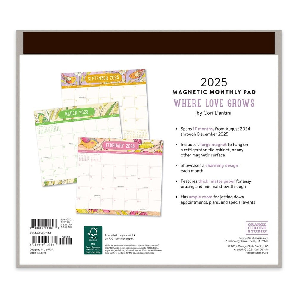 2025 Where Love Grows - Monthly Magnetic Pad Calendar by Orange Circle Studio