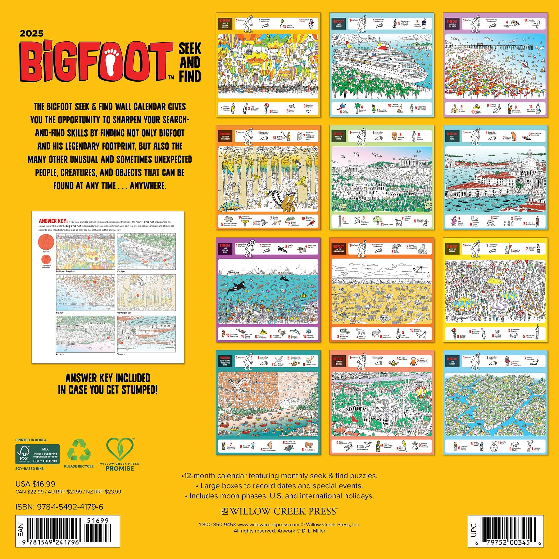 2025 Bigfoot Seek & Find - Square Wall Calendar