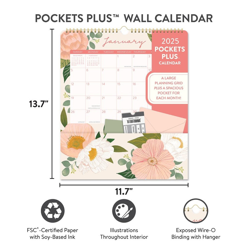 2025 Bella Flora Pockets Plus - Deluxe Wall Calendar by Orange Circle Studio