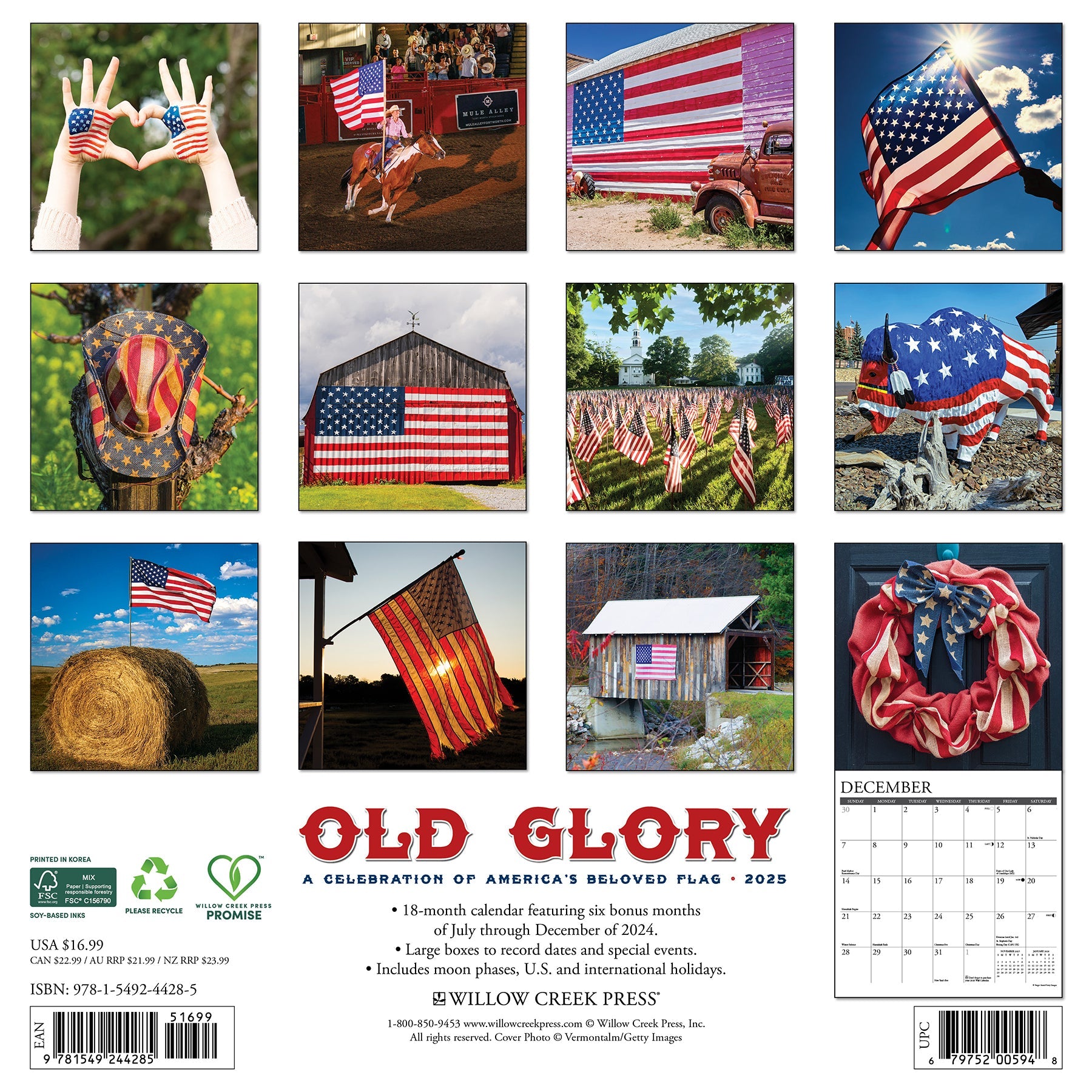 2025 Old Glory - Square Wall Calendar