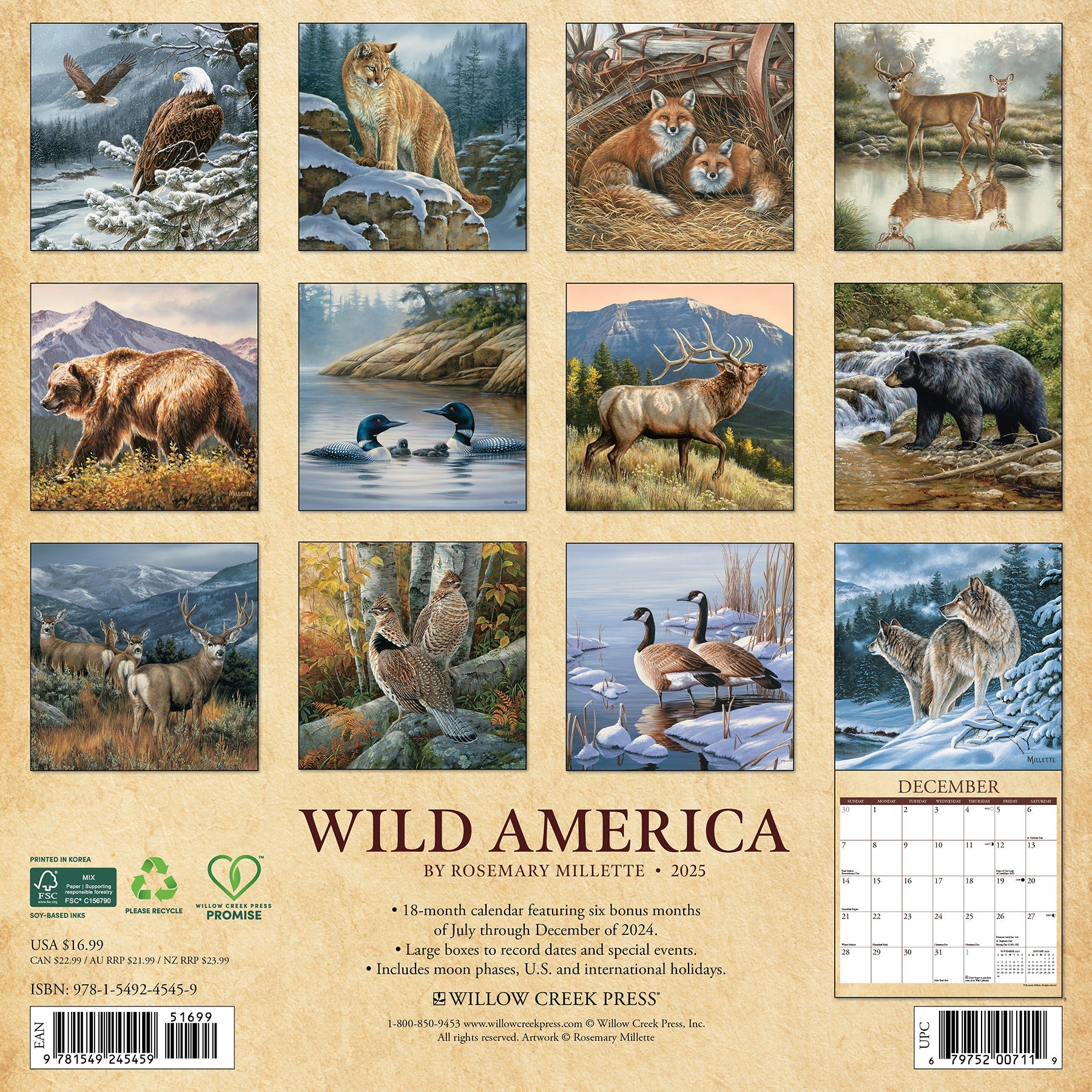 2025 Wild America - Square Wall Calendar