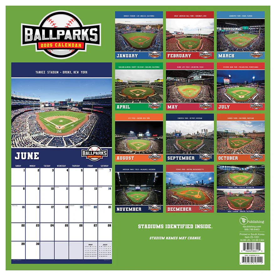 2025 Ballparks - Square Wall Calendar