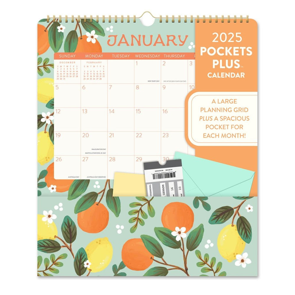2025 Fruit & Flora Pockets Plus - Deluxe Wall Calendar by Orange Circle Studio