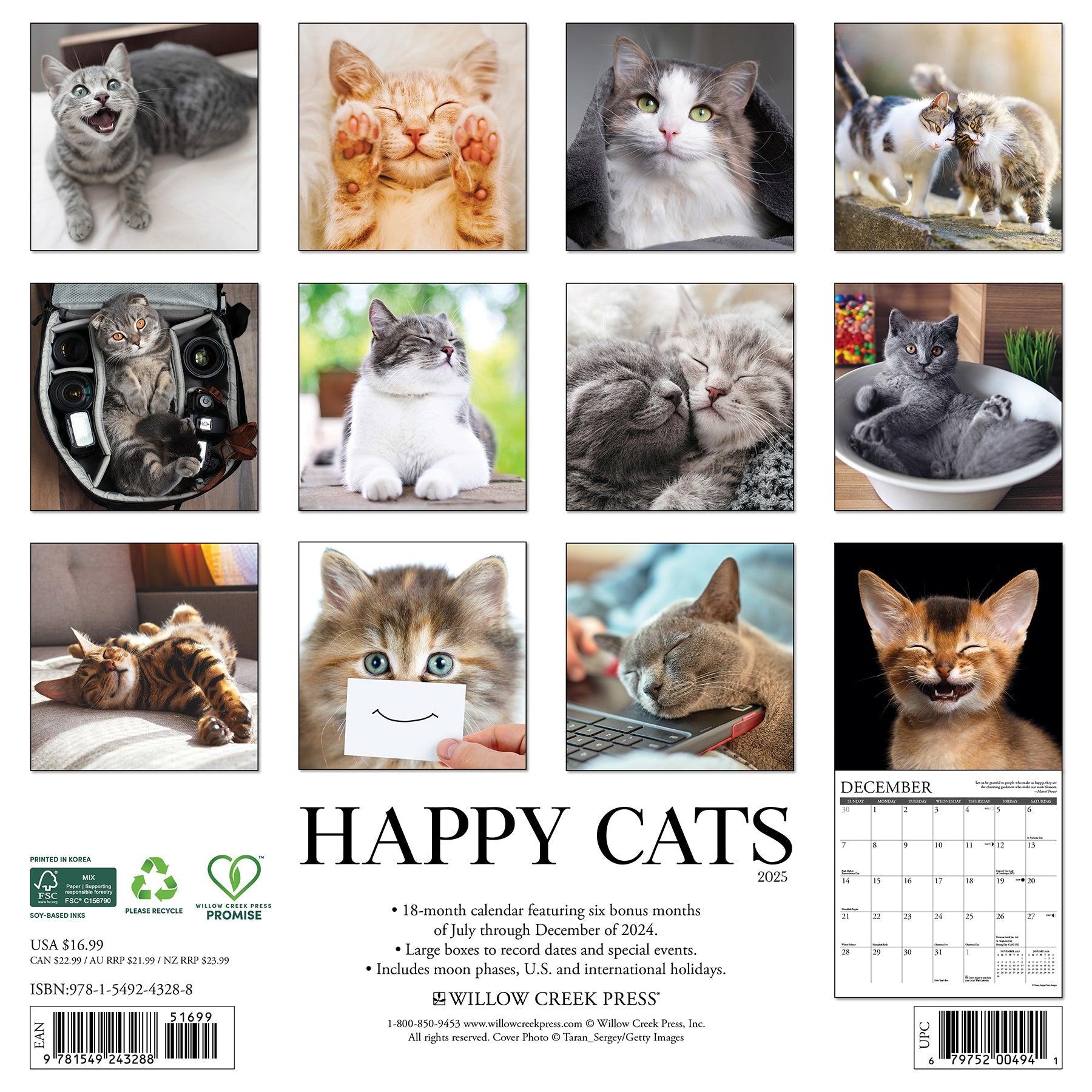 2025 Happy Cats - Square Wall Calendar