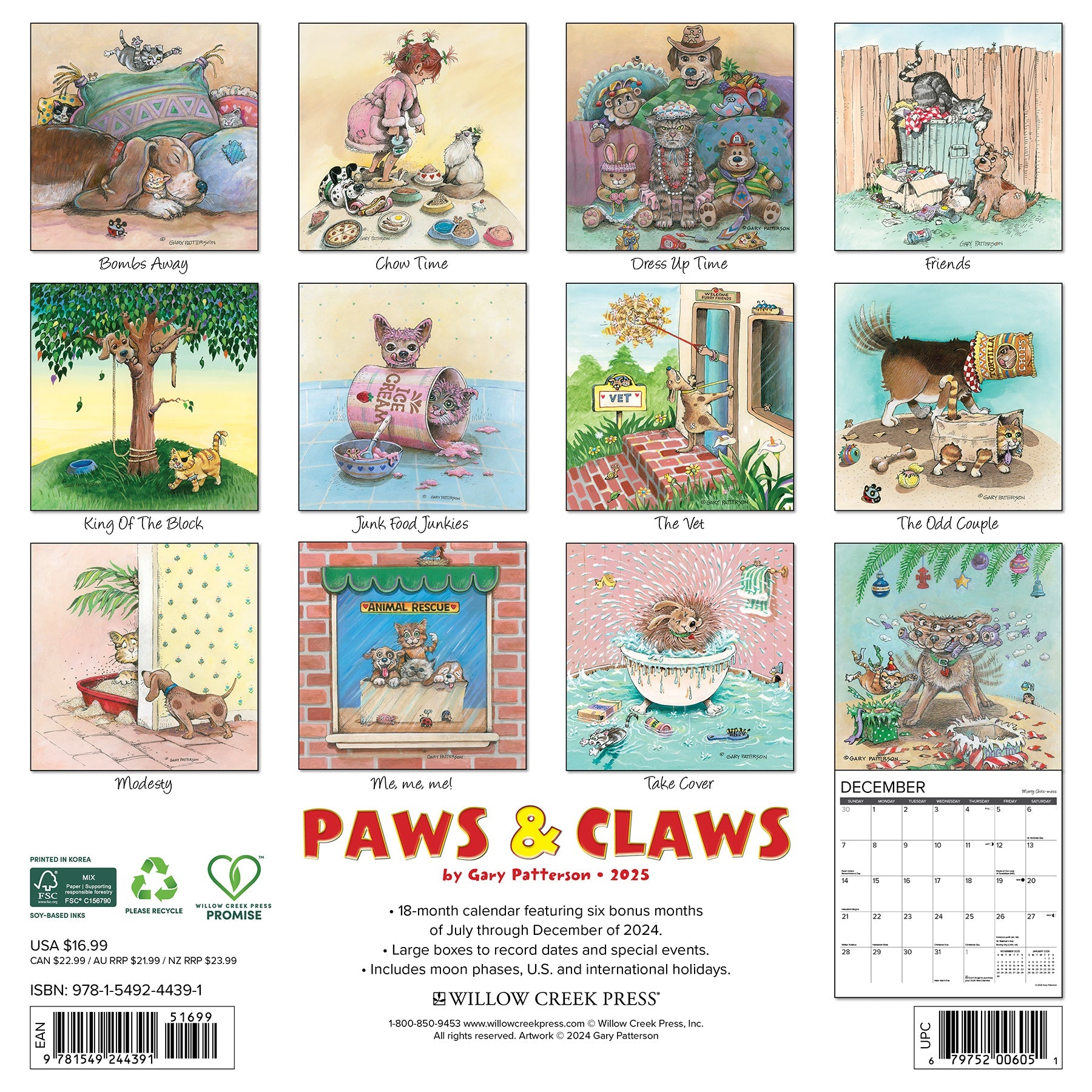 2025 Paws & Claws by Gary Patterson - Square Wall Calendar